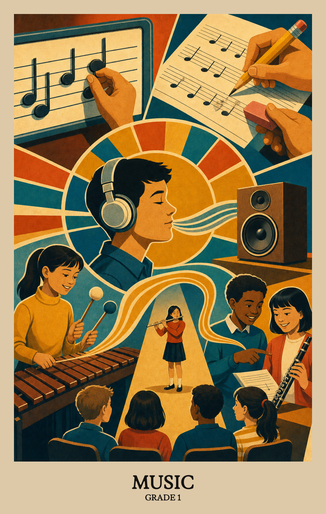 Illustration of what students learn in Grade 1 Arts: Music