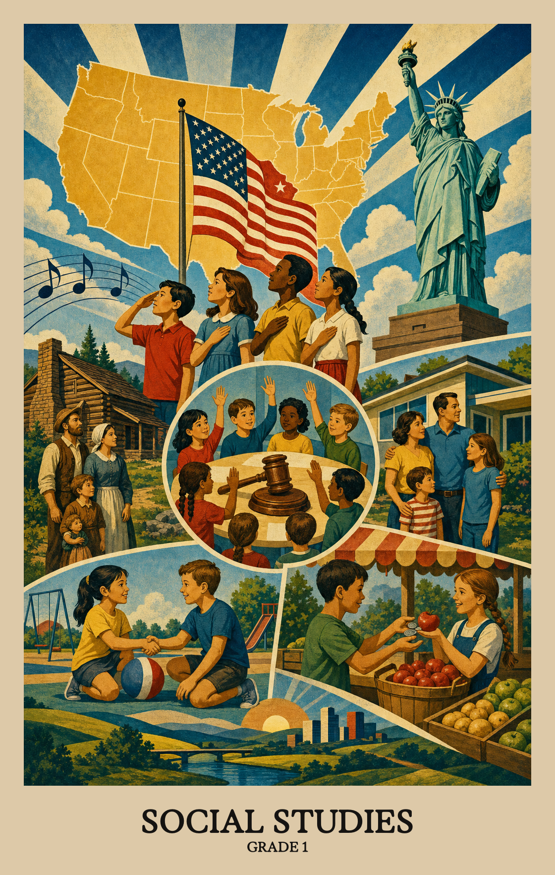 Illustration of what students learn in Grade 1 Social Studies