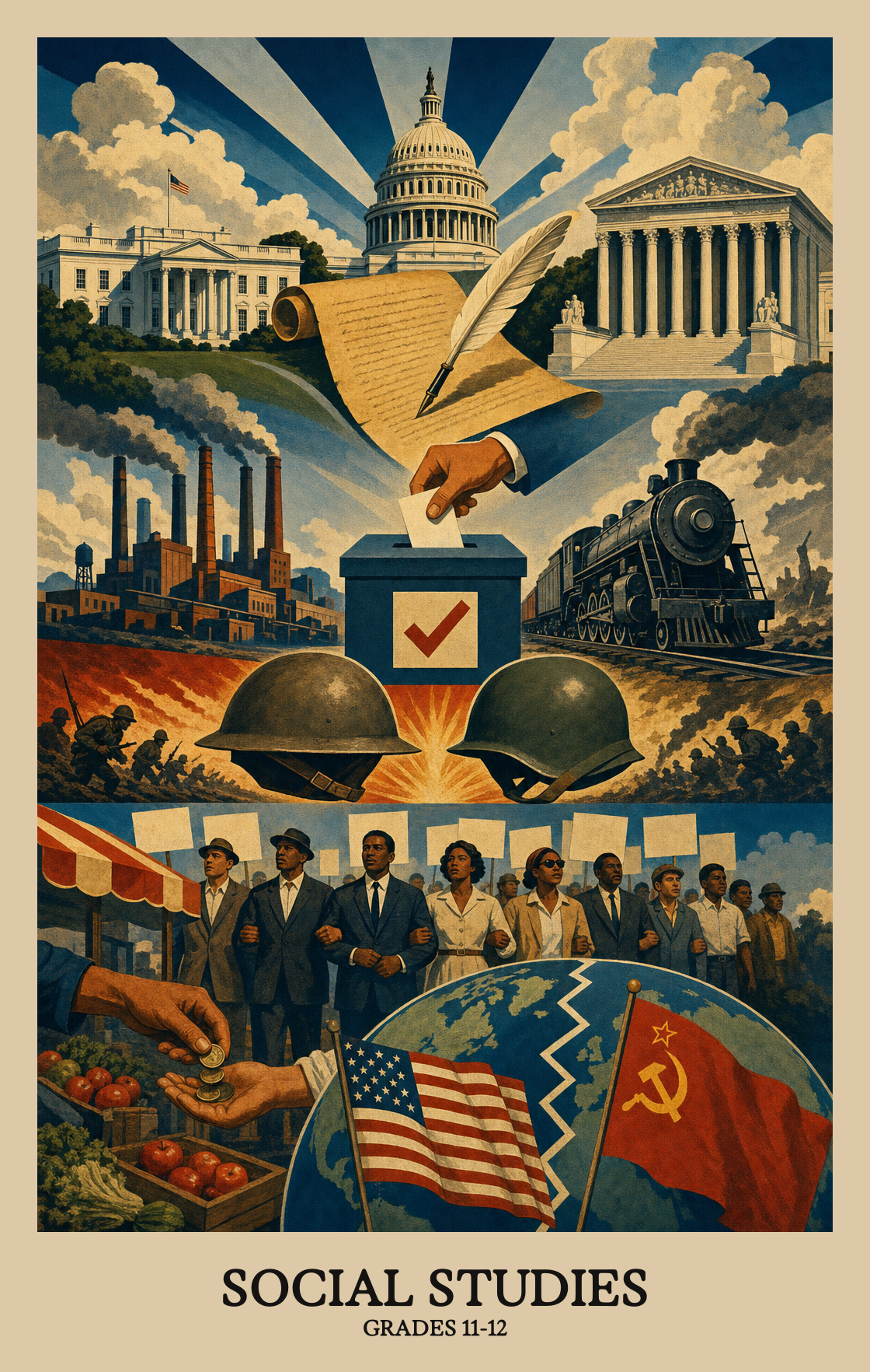 Illustration of what students learn in Grades 11-12 Social Studies