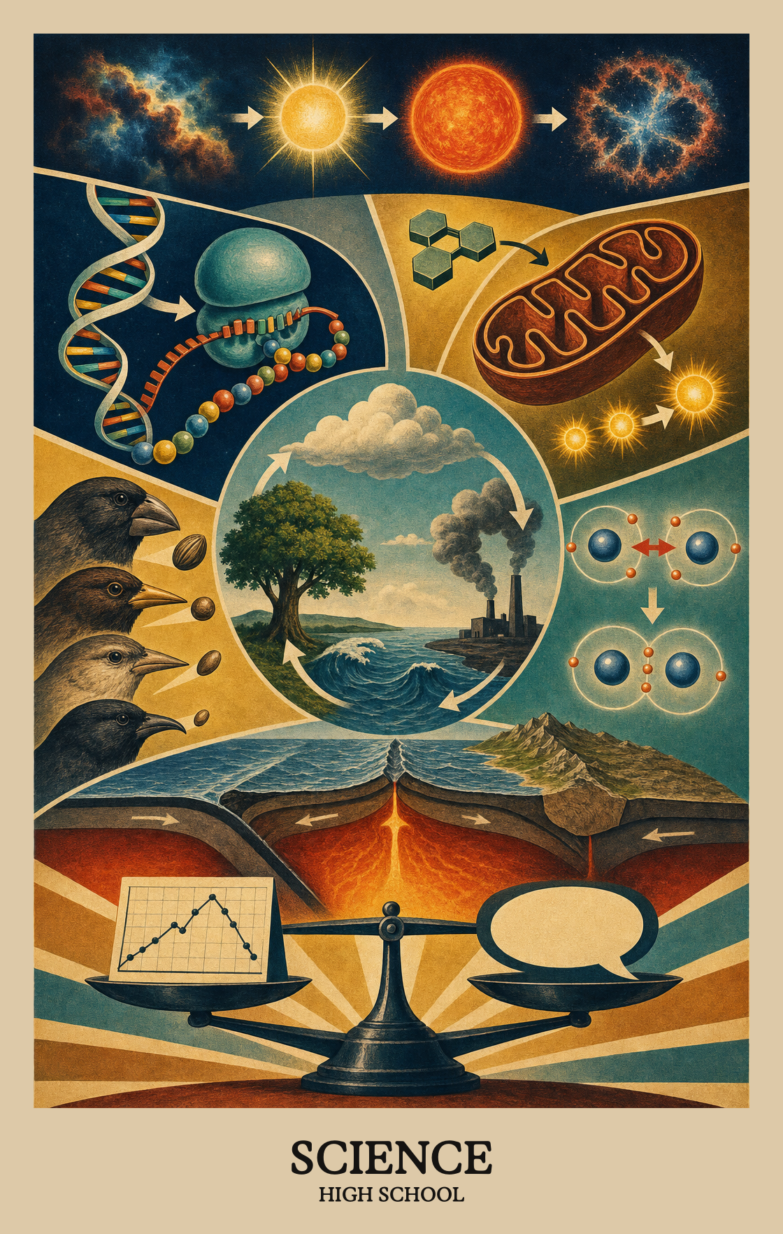 Illustration of what students learn in High School Science