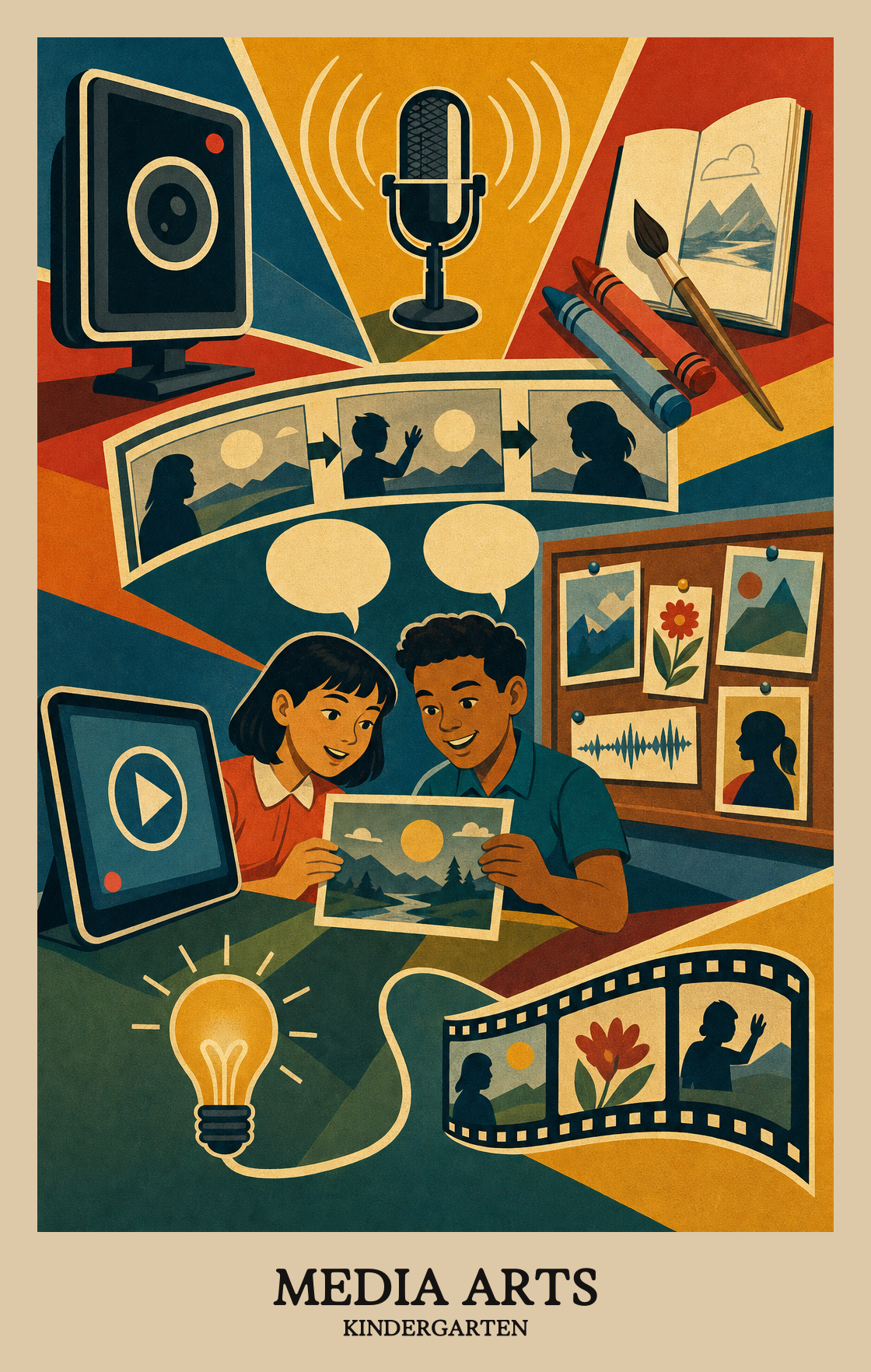 Illustration of what students learn in Kindergarten Arts: Media Arts