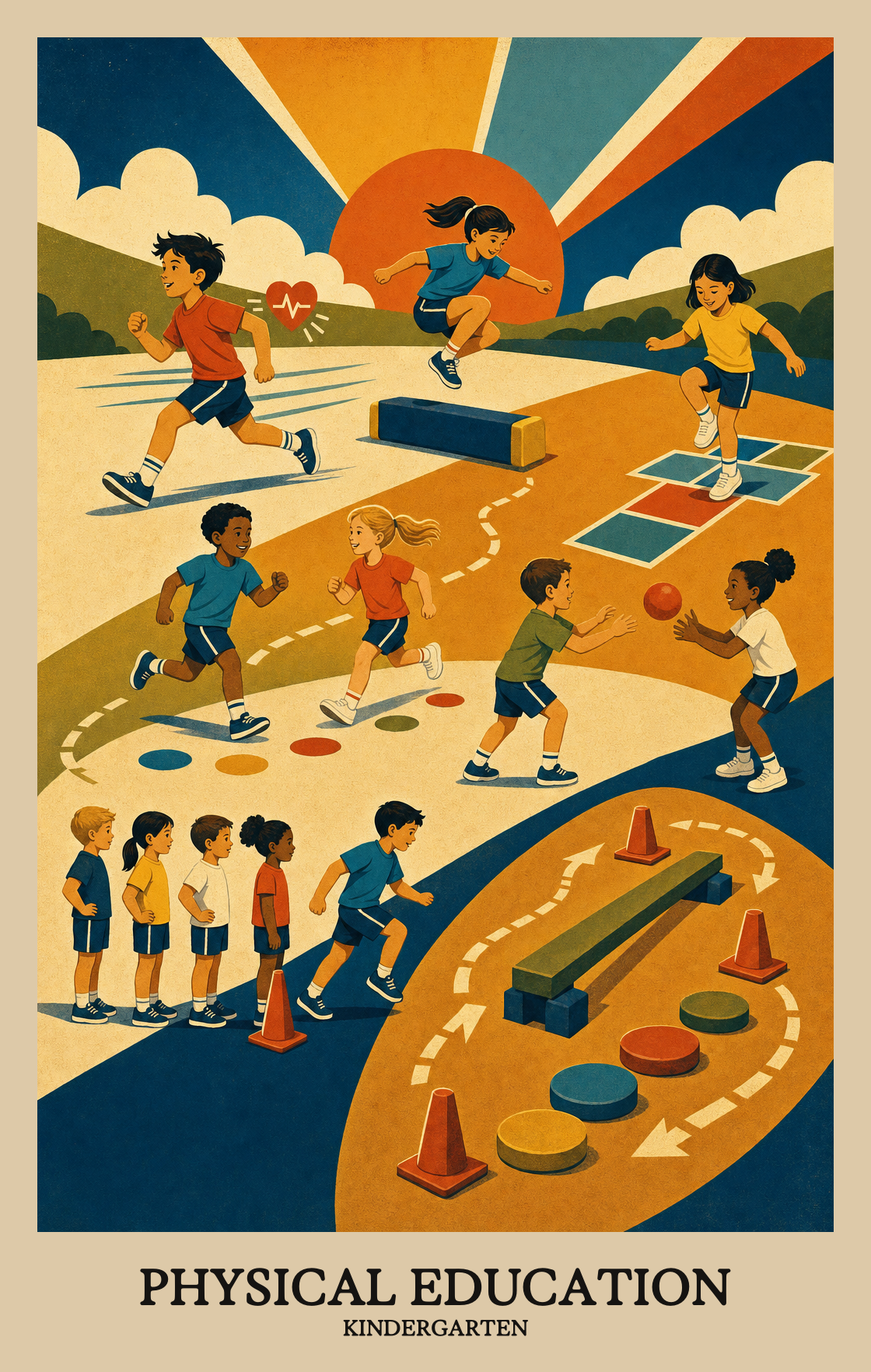 Illustration of what students learn in Kindergarten Physical Education