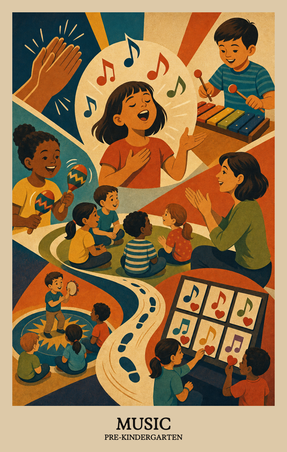 Illustration of what students learn in Pre-Kindergarten Arts: Music