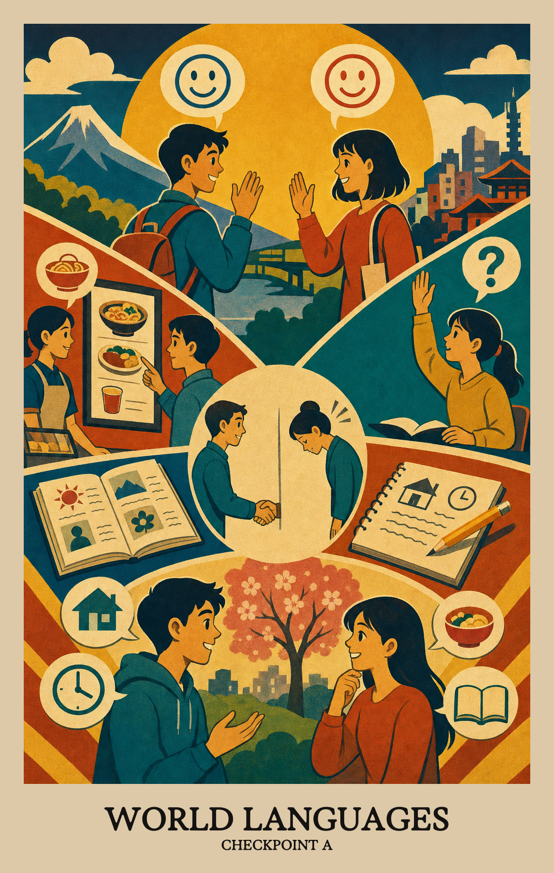 Illustration of what students learn in Checkpoint A World Languages