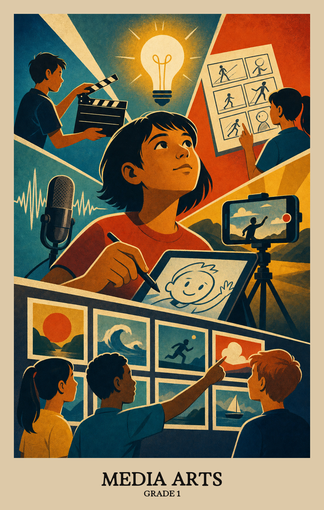 Illustration of what students learn in Grade 1 Arts: Media Arts