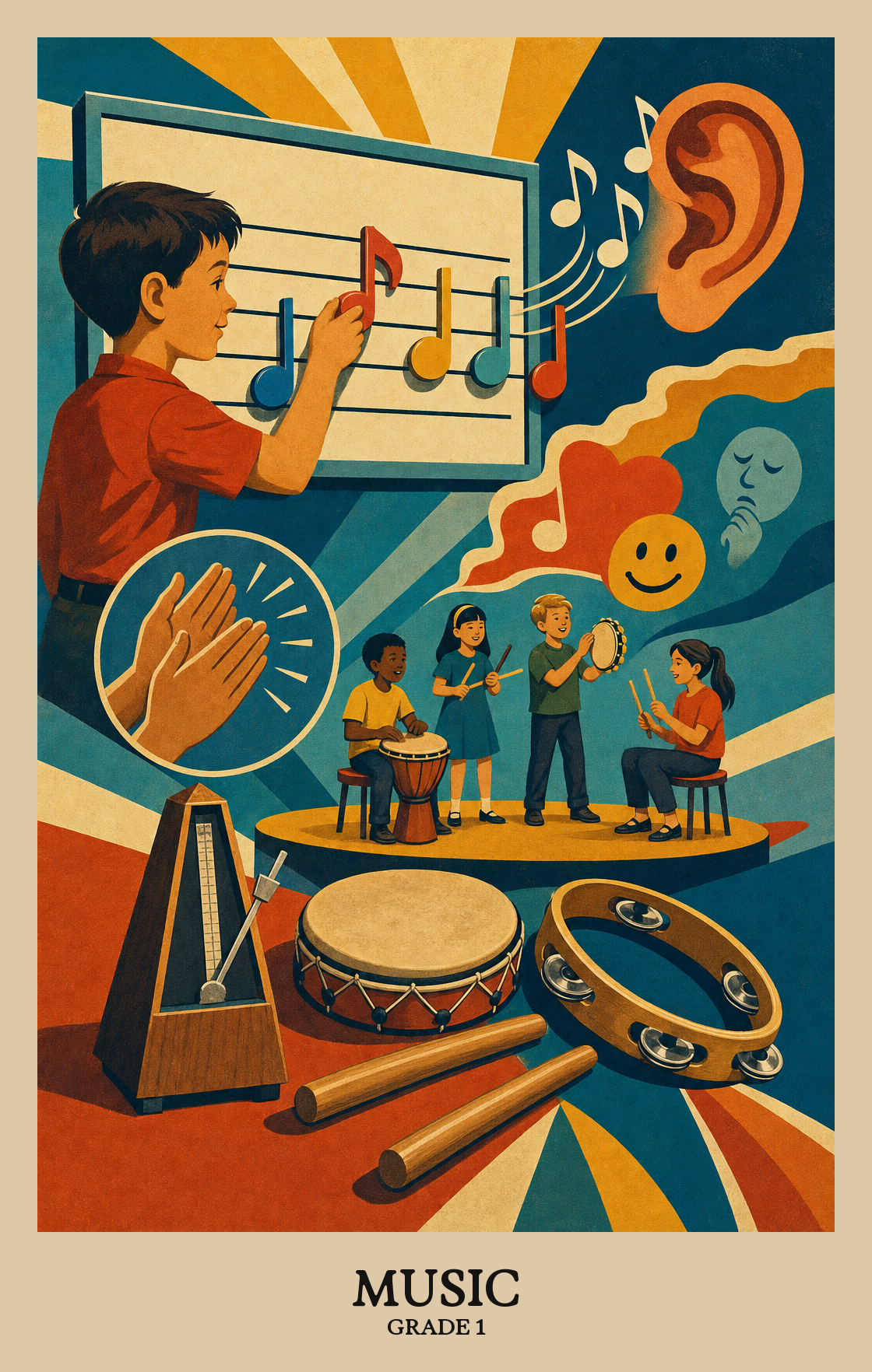 Illustration of what students learn in Grade 1 Arts: Music