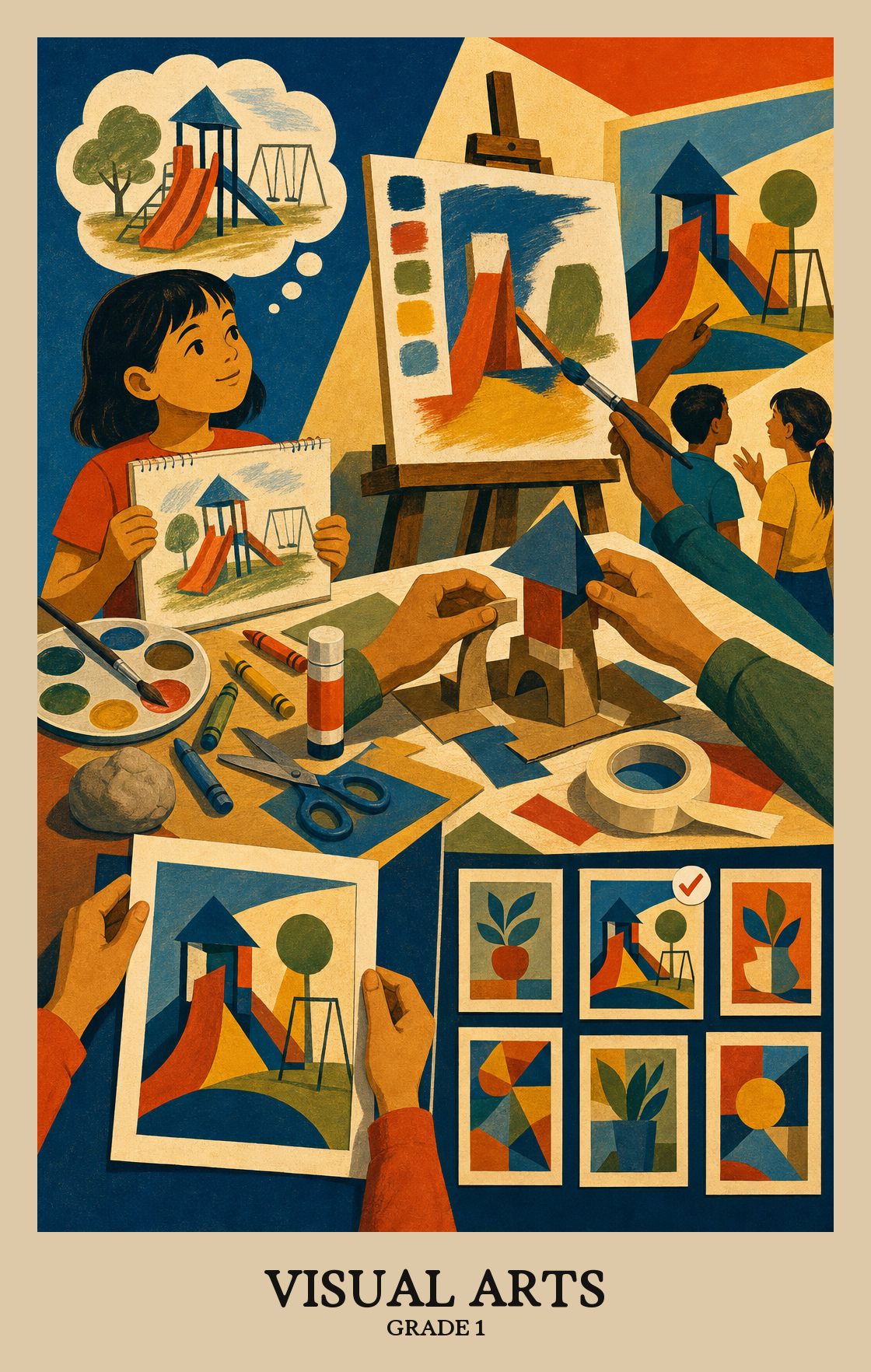 Illustration of what students learn in Grade 1 Arts: Visual Arts