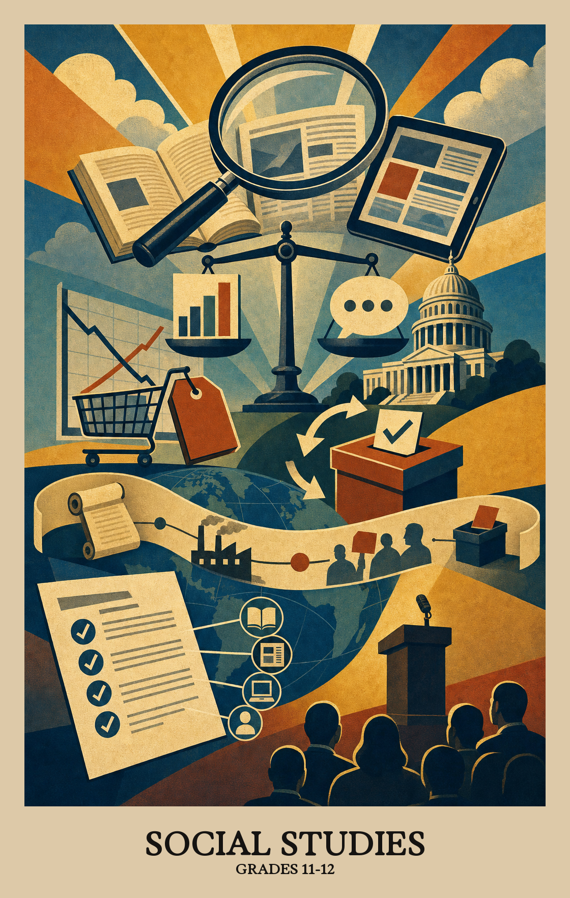 Illustration of what students learn in Grades 11-12 Social Studies
