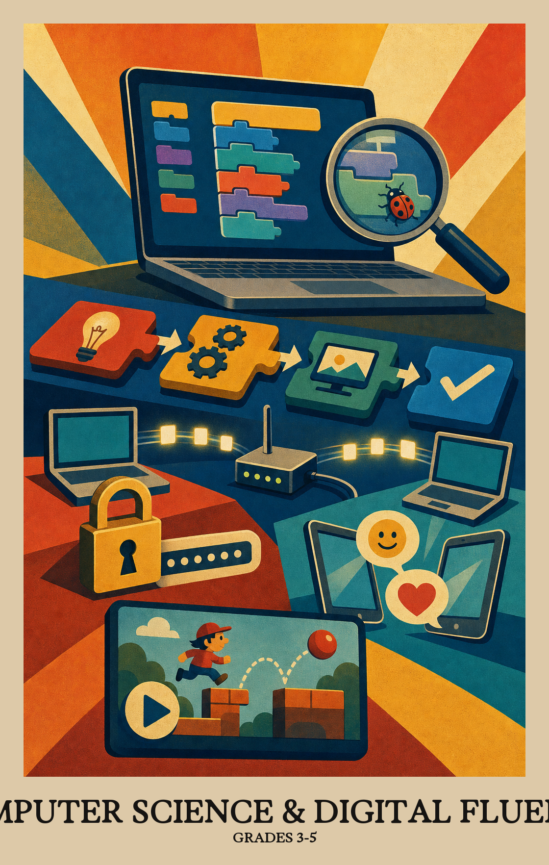 Illustration of what students learn in Grades 3-5 Computer Science & Digital Fluency