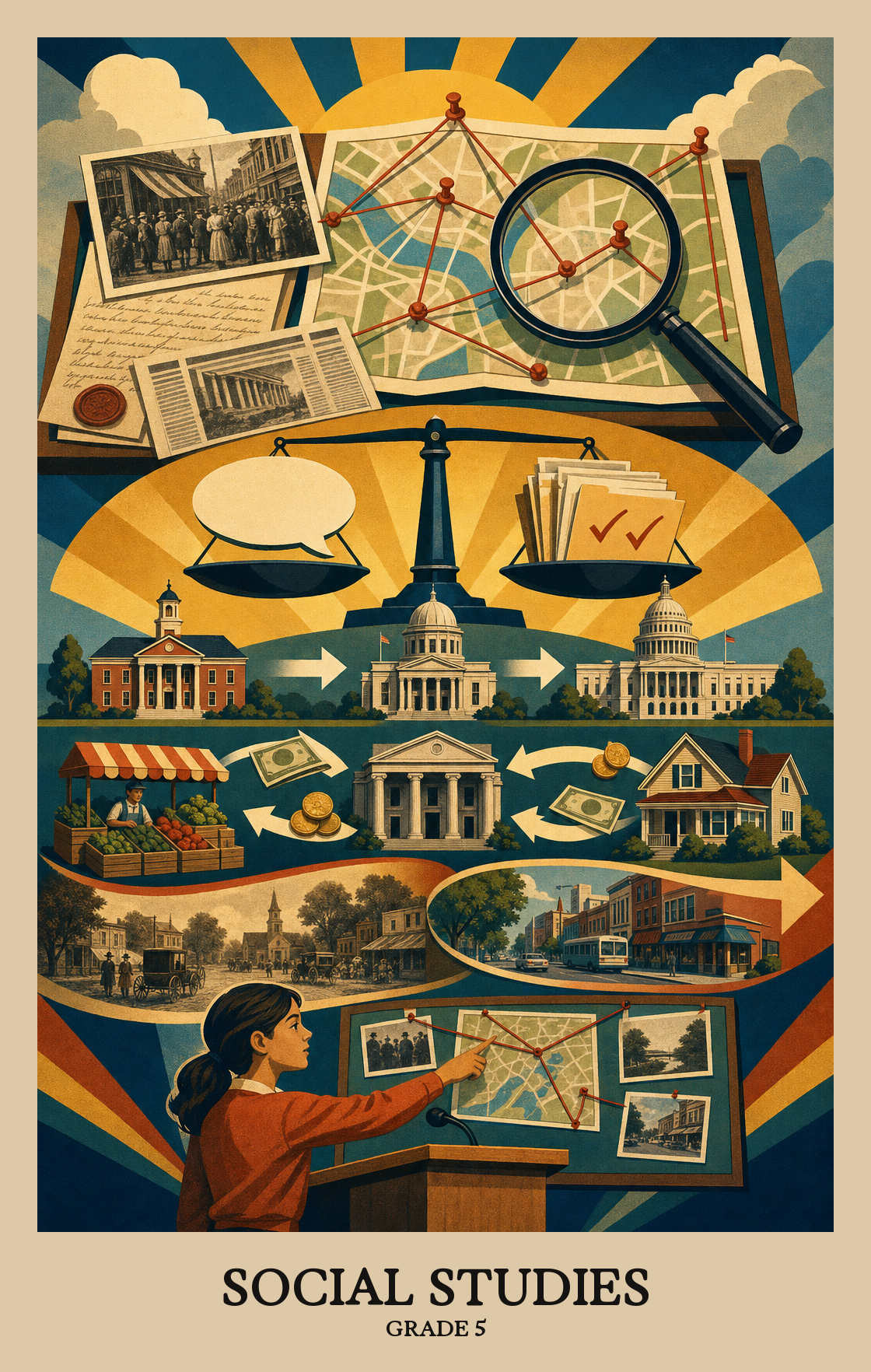 Illustration of what students learn in Grade 5 Social Studies