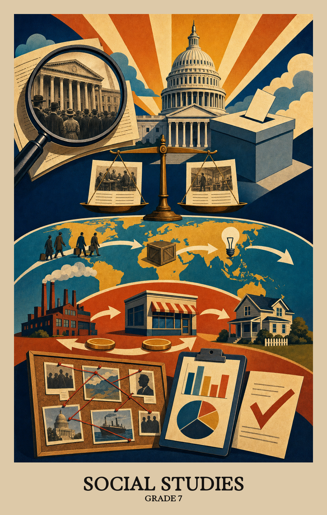 Illustration of what students learn in Grade 7 Social Studies