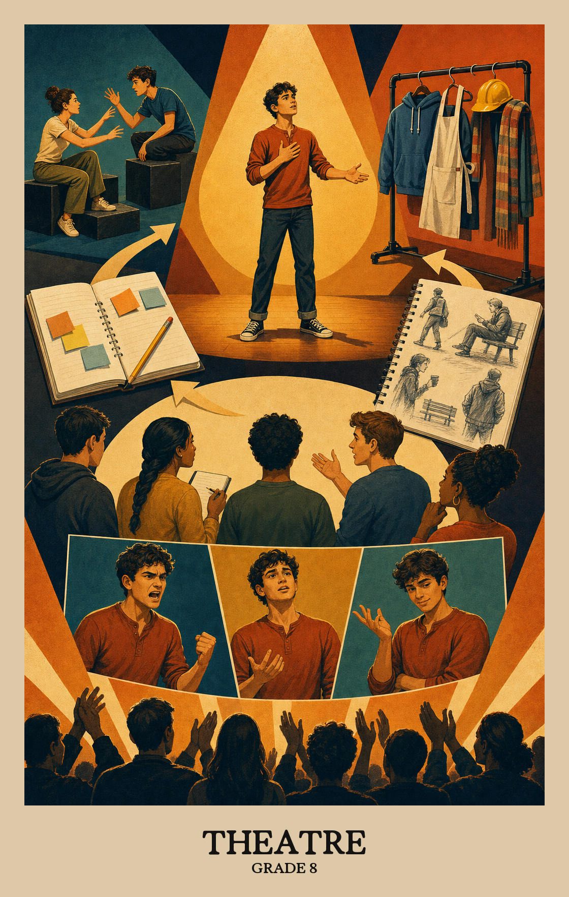 Illustration of what students learn in Grade 8 Arts: Theatre