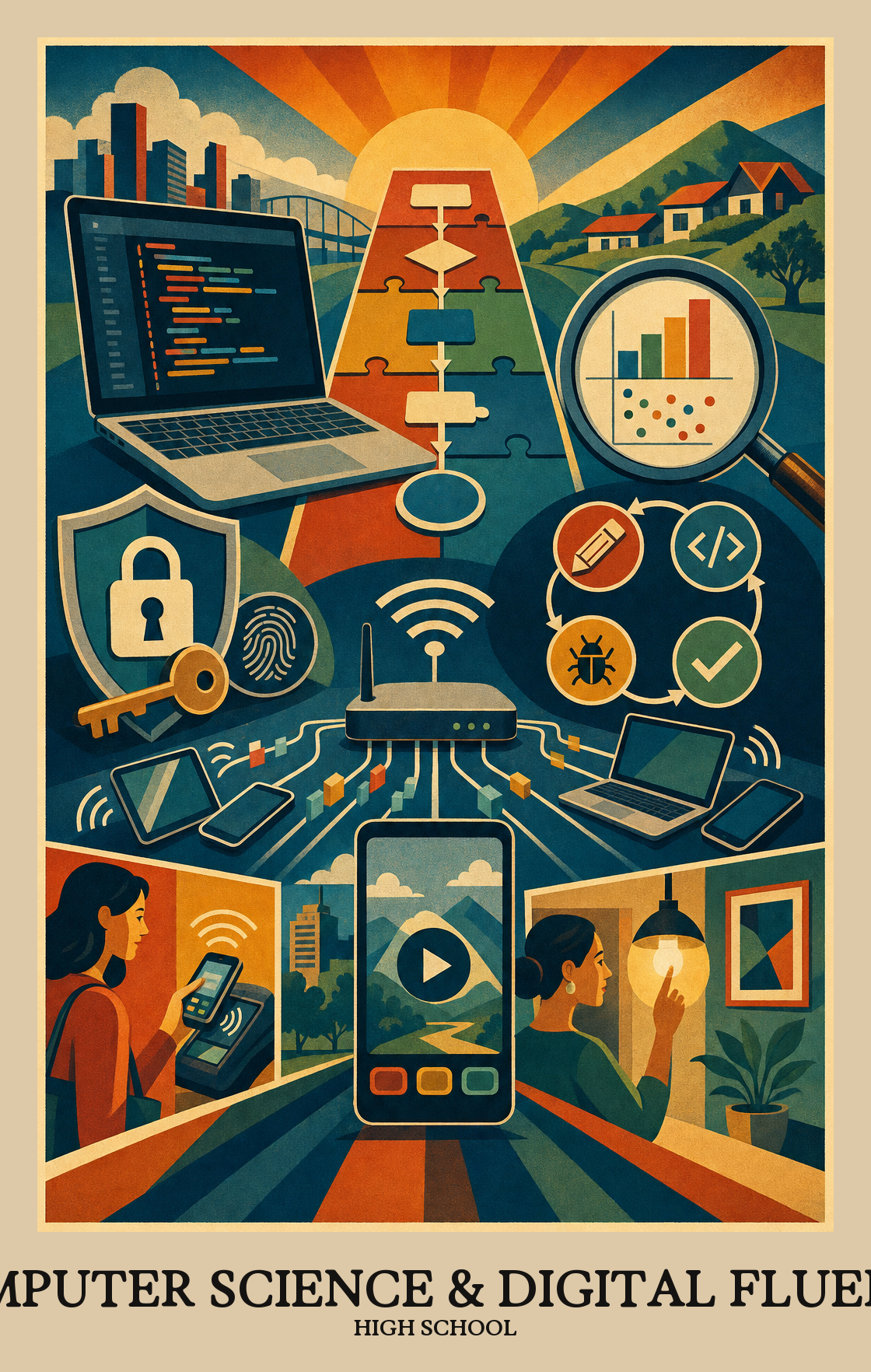 Illustration of what students learn in High School Computer Science & Digital Fluency