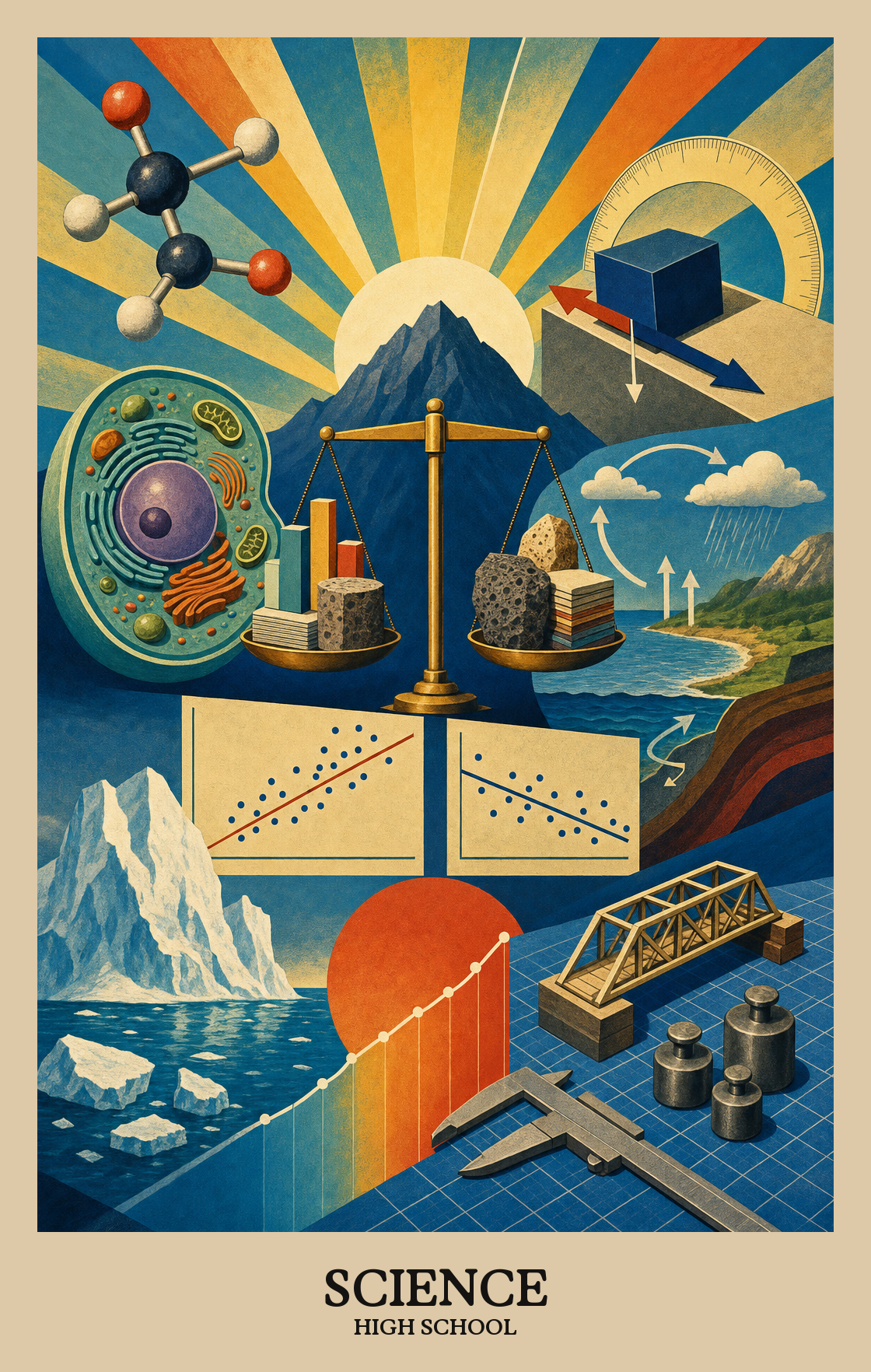 Illustration of what students learn in High School Science