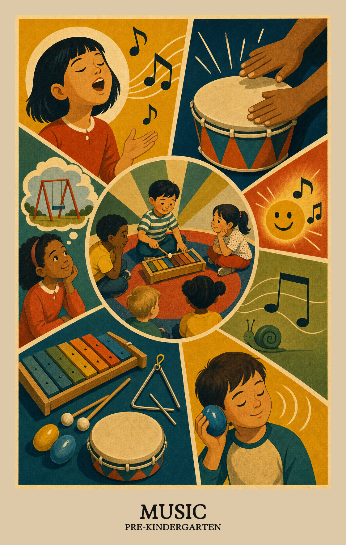 Illustration of what students learn in Pre-Kindergarten Arts: Music