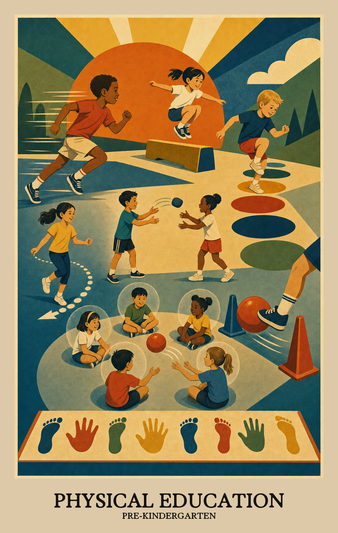 Illustration of what students learn in Pre-Kindergarten Physical Education