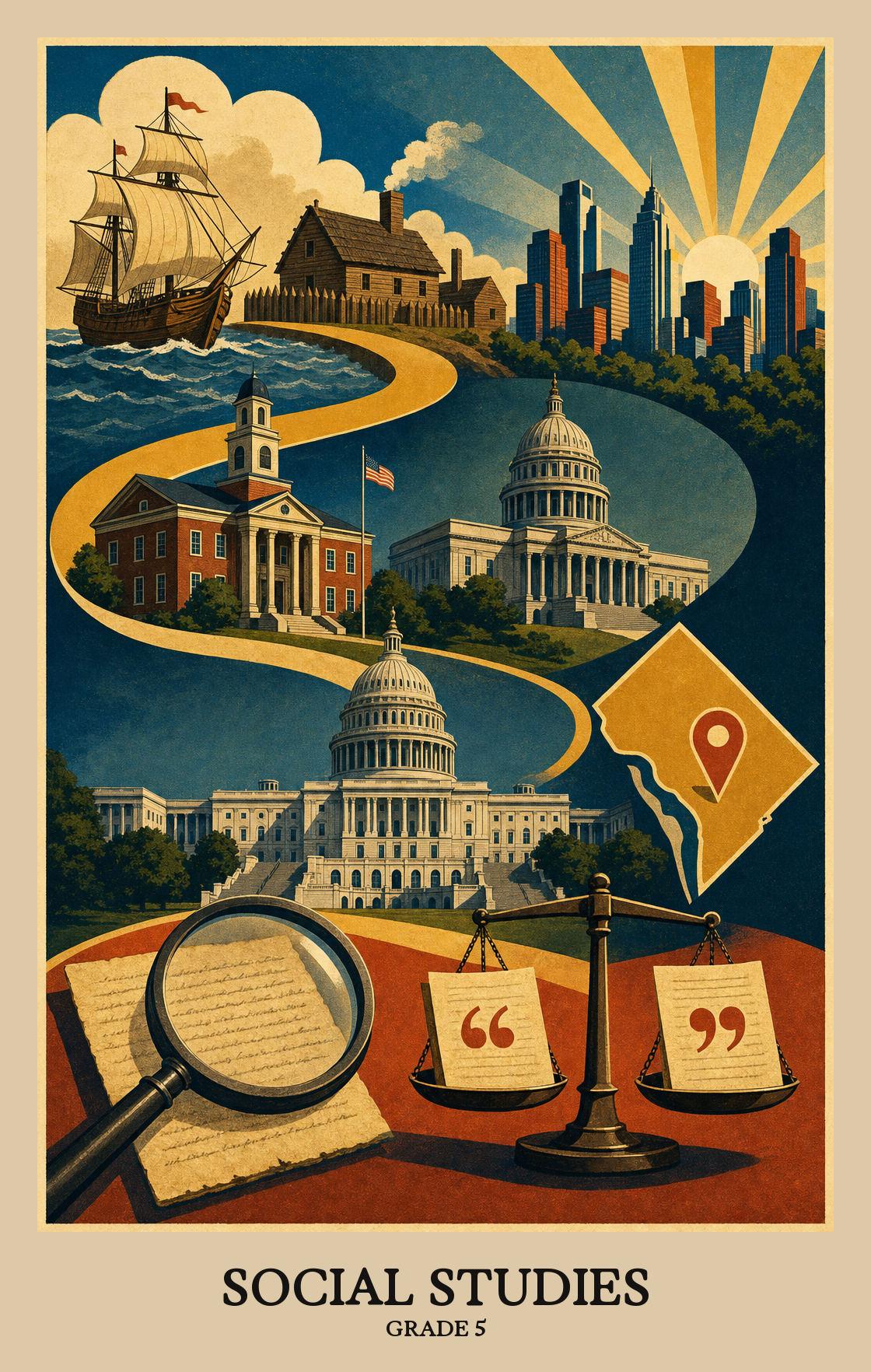 Illustration of what students learn in Grade 5 Social Studies