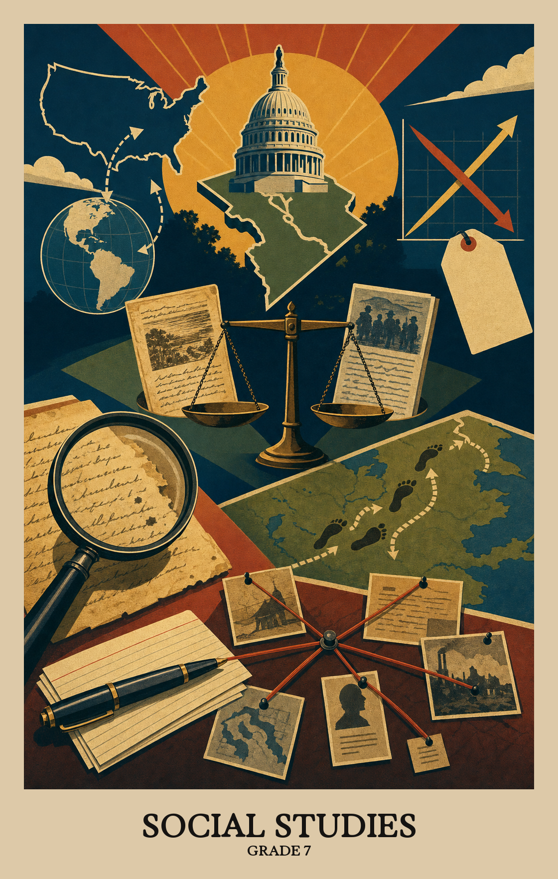 Illustration of what students learn in Grade 7 Social Studies