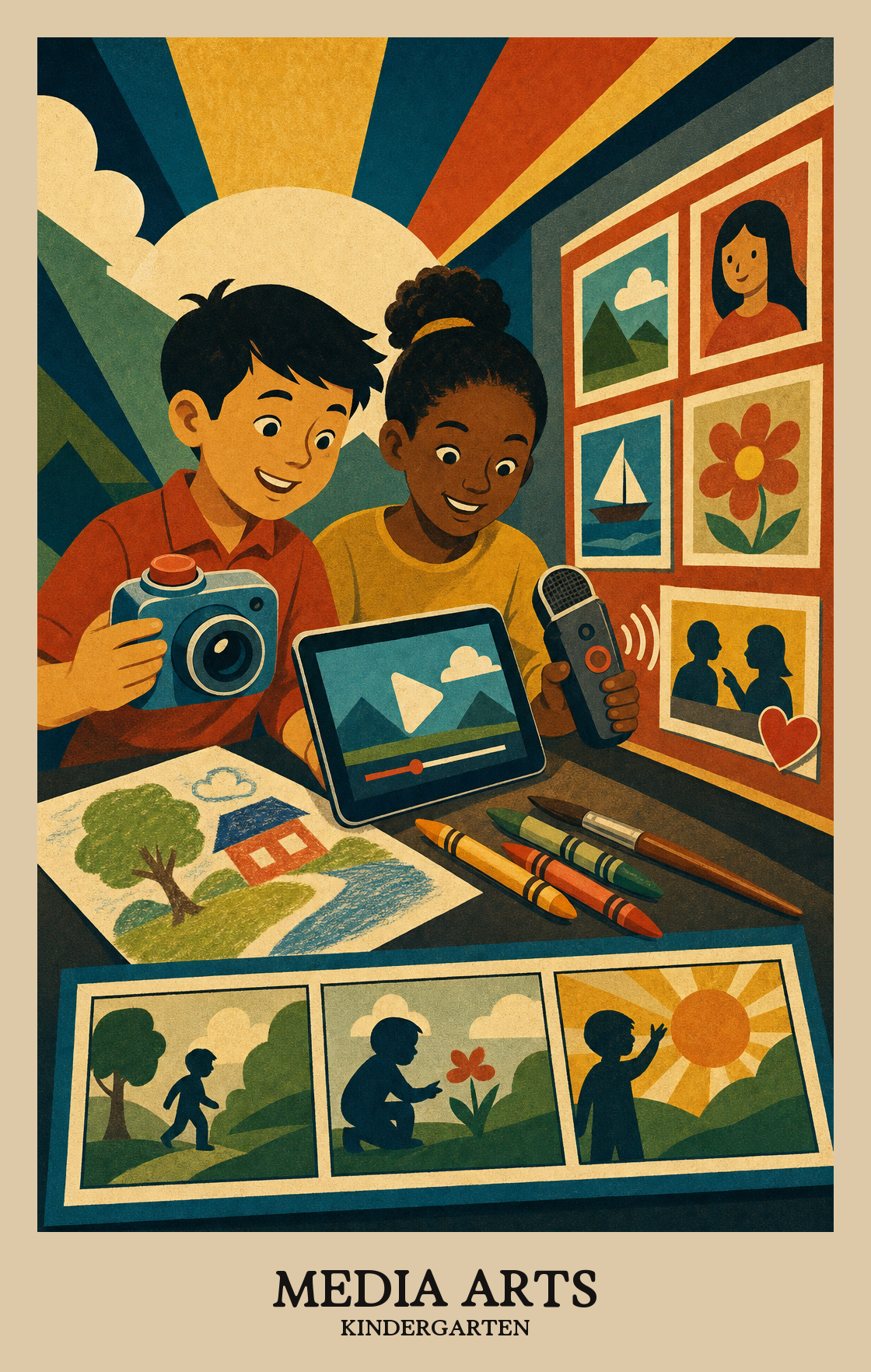 Illustration of what students learn in Kindergarten Arts: Media Arts