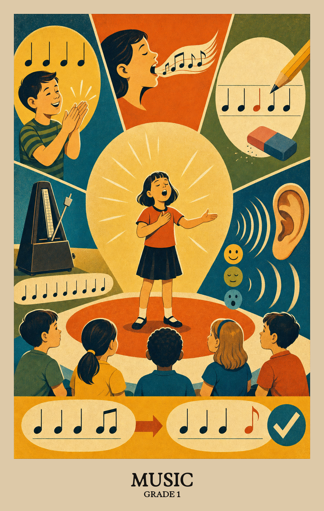 Illustration of what students learn in Grade 1 Arts: Music