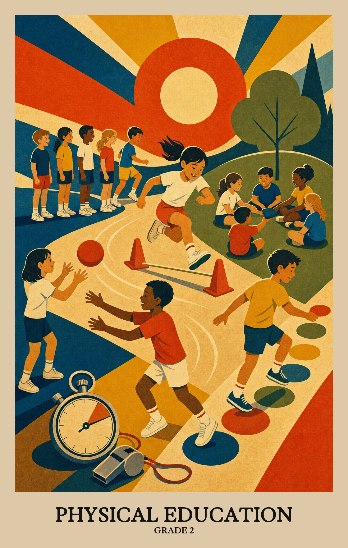 Illustration of what students learn in Grade 2 Physical Education