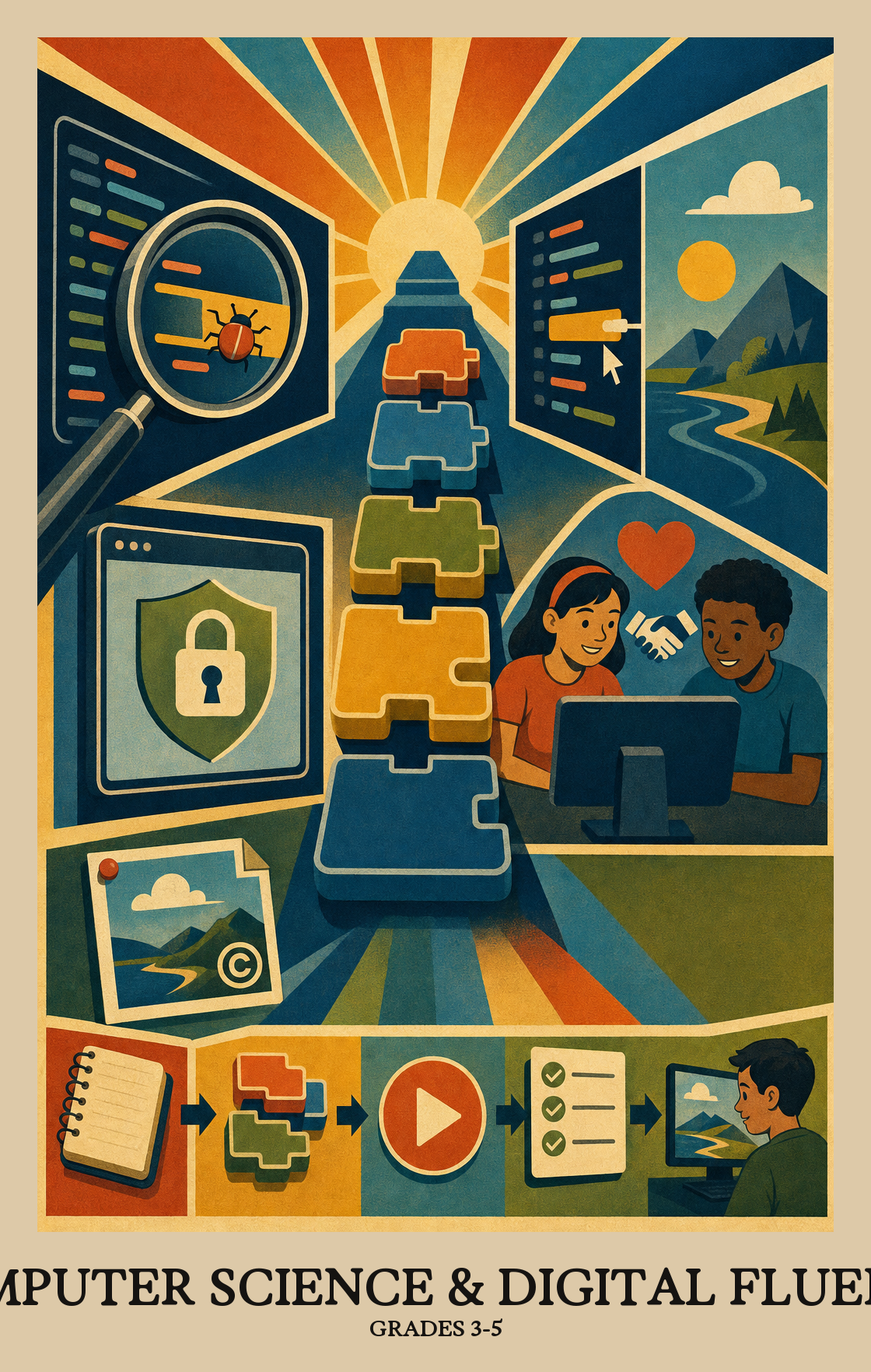Illustration of what students learn in Grades 3-5 Computer Science & Digital Fluency