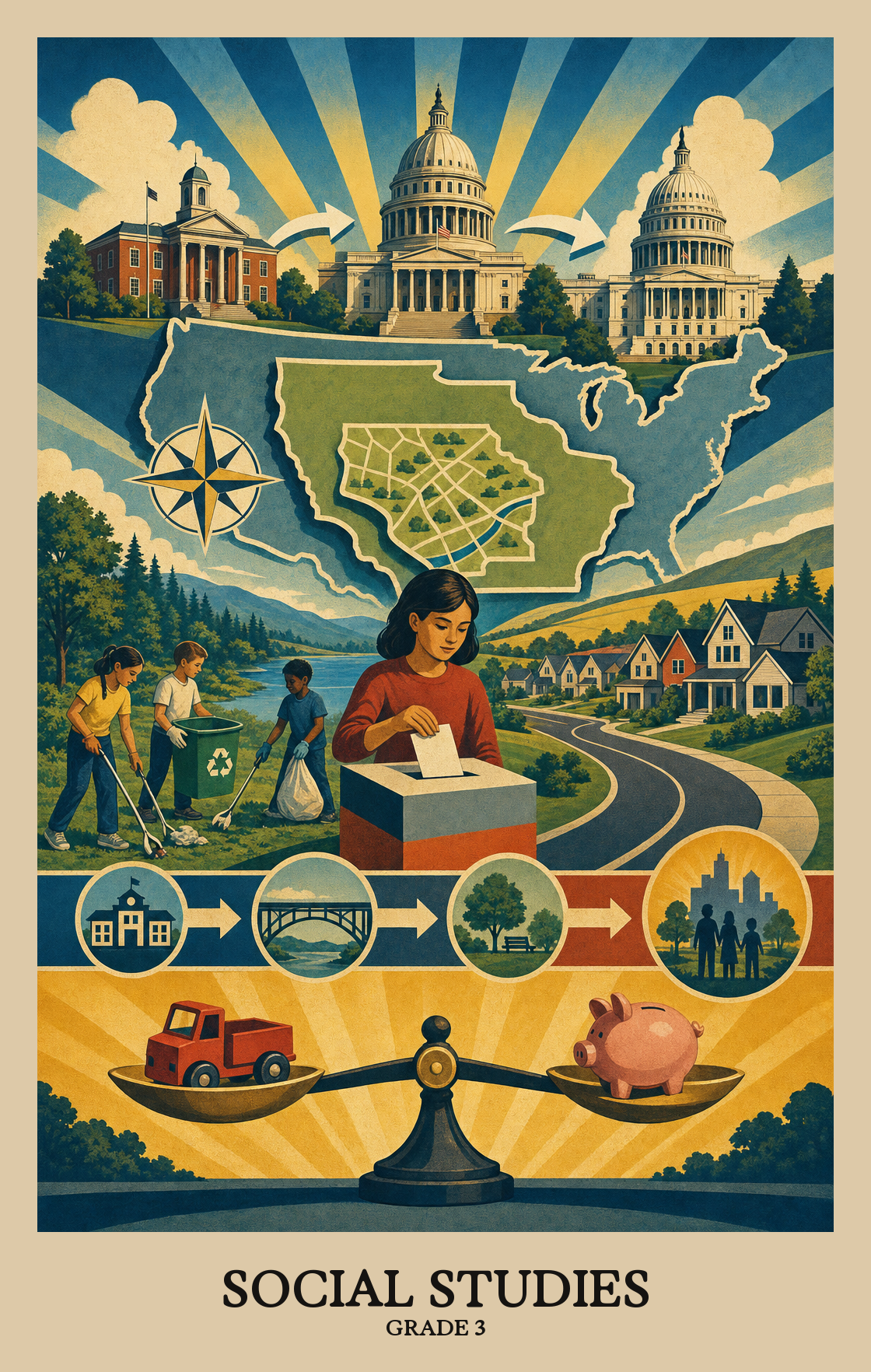 Illustration of what students learn in Grade 3 Social Studies
