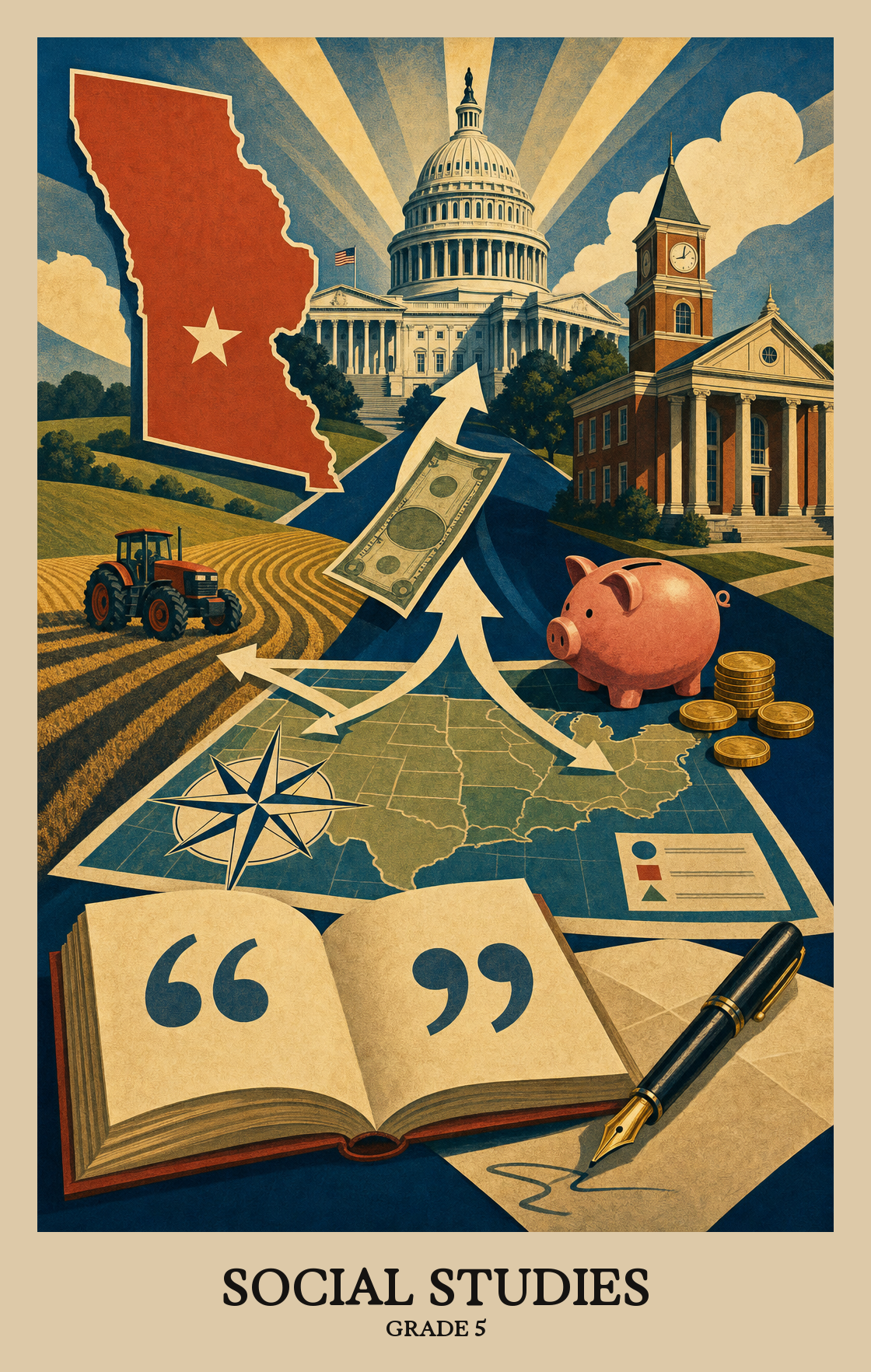 Illustration of what students learn in Grade 5 Social Studies