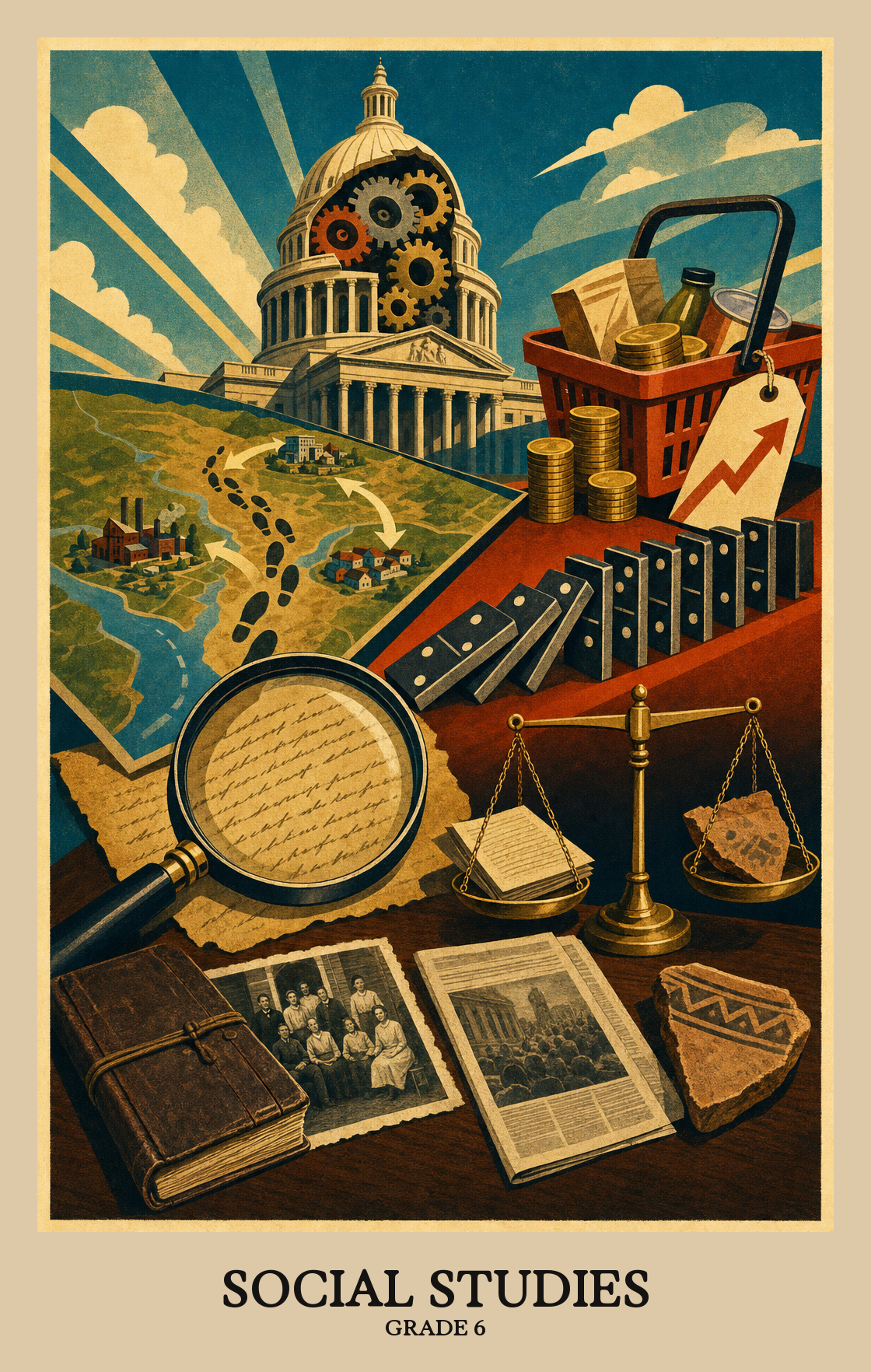 Illustration of what students learn in Grade 6 Social Studies