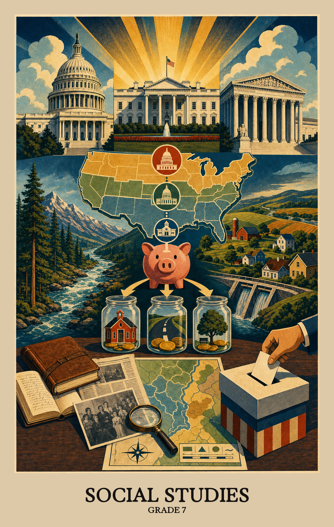 Illustration of what students learn in Grade 7 Social Studies