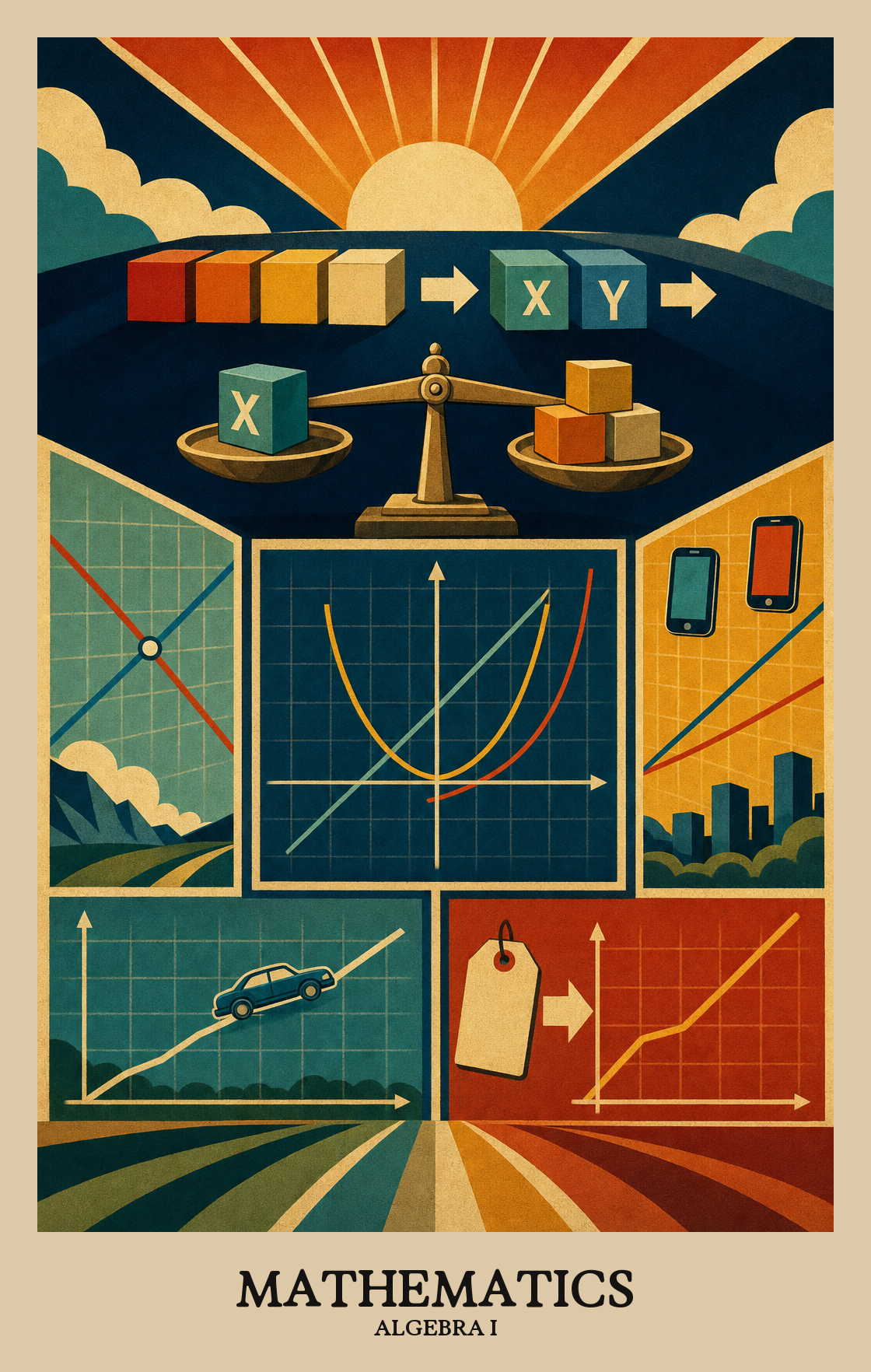 Illustration of what students learn in Algebra I Mathematics