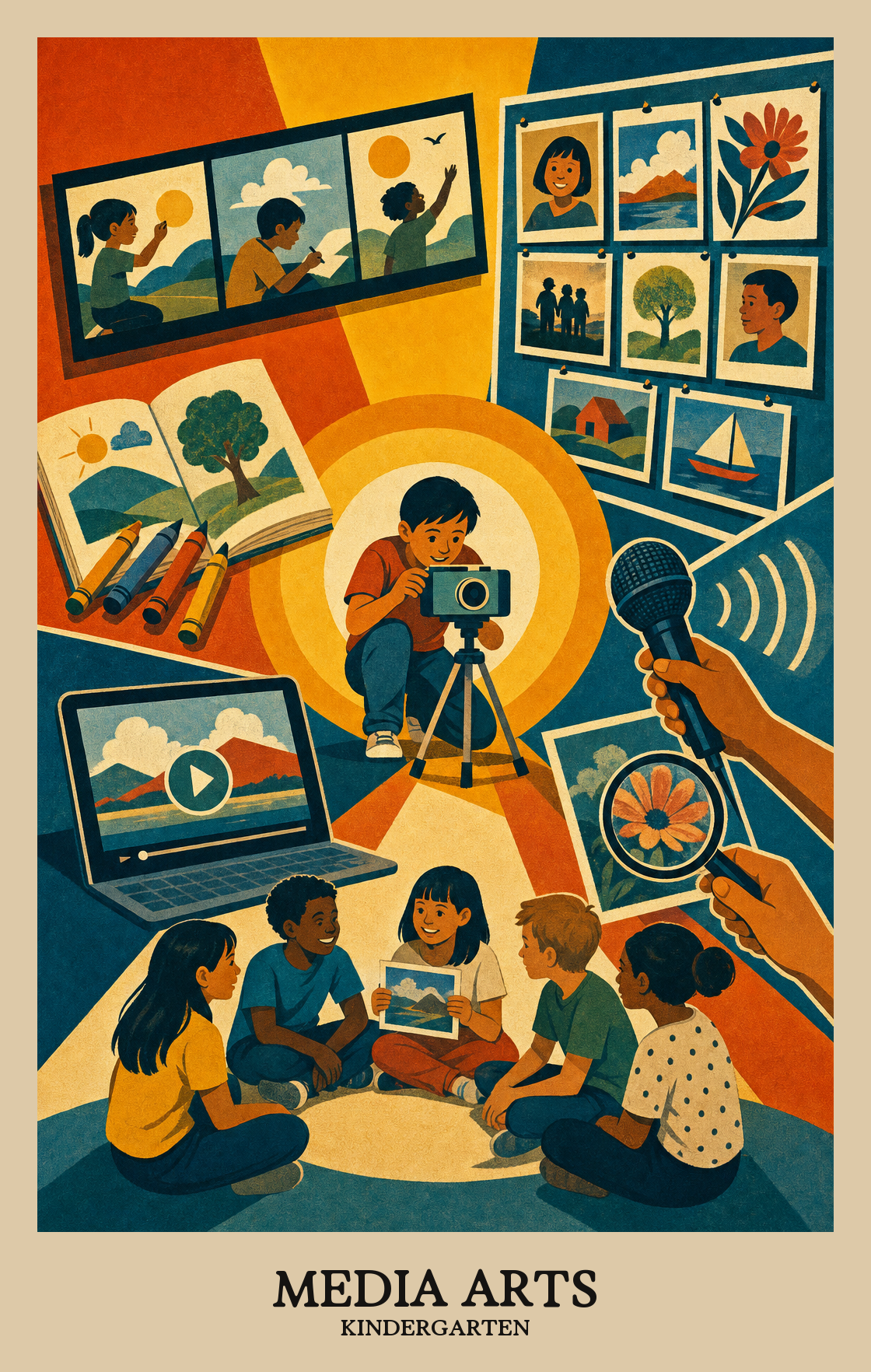Illustration of what students learn in Kindergarten Arts: Media Arts
