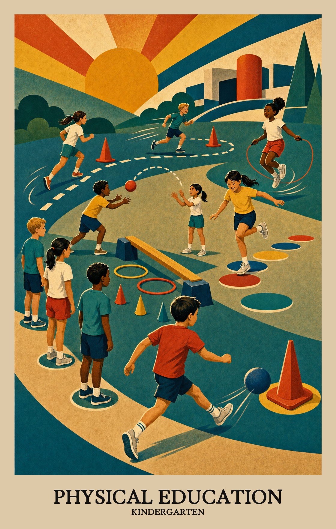 Illustration of what students learn in Kindergarten Physical Education