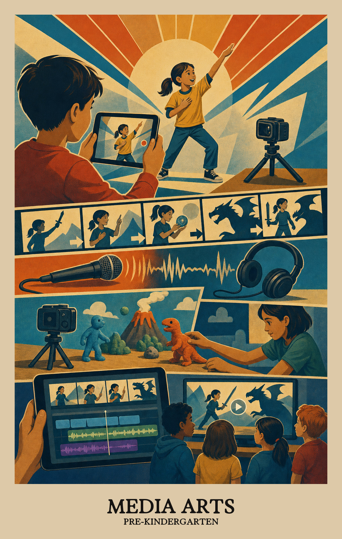 Illustration of what students learn in Pre-Kindergarten Arts: Media Arts