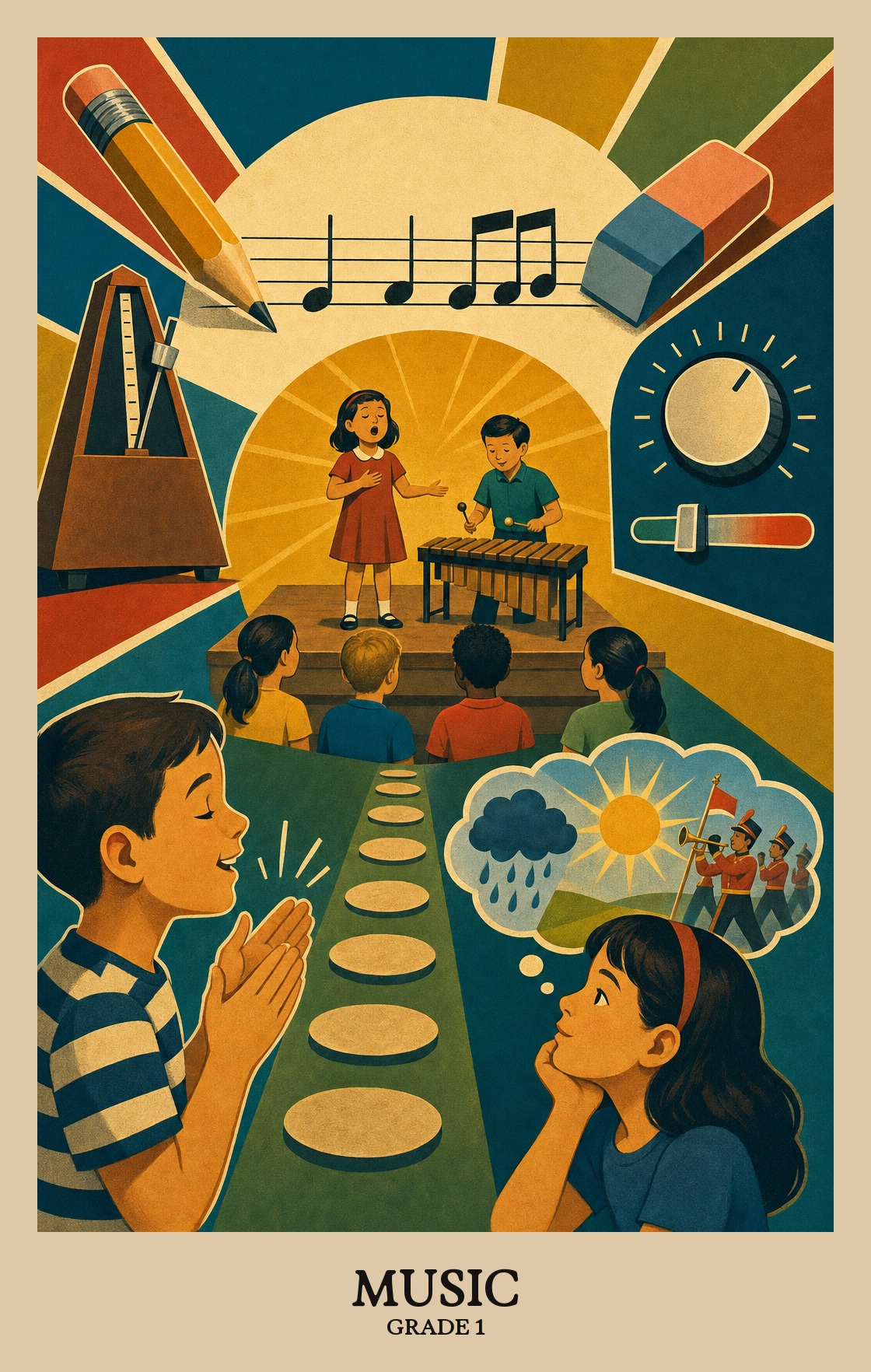 Illustration of what students learn in Grade 1 Arts: Music