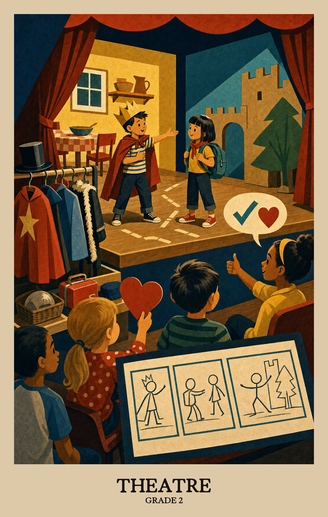 Illustration of what students learn in Grade 2 Arts: Theatre