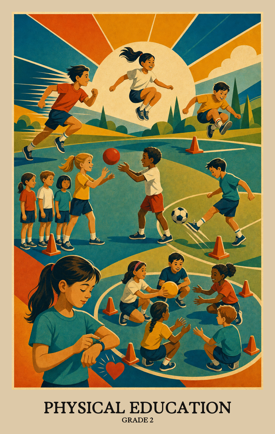 Illustration of what students learn in Grade 2 Physical Education