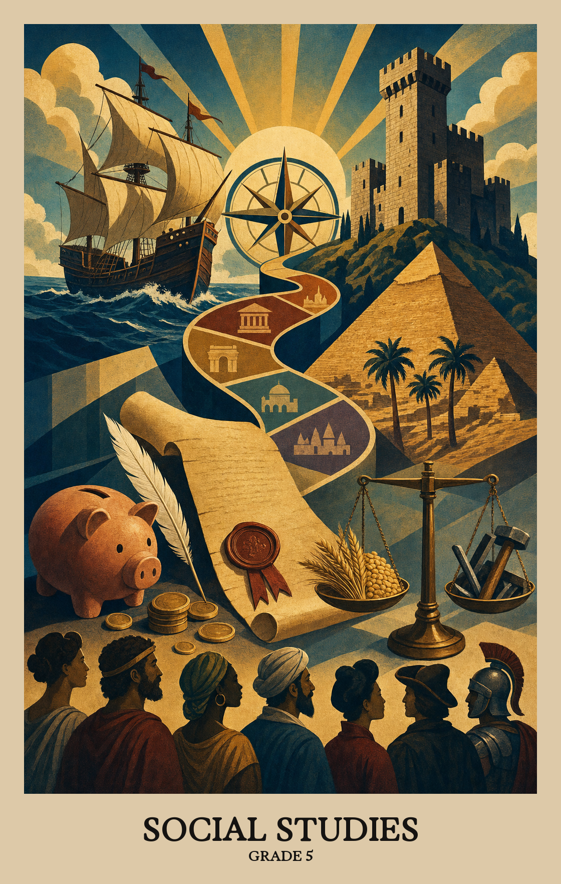 Illustration of what students learn in Grade 5 Social Studies
