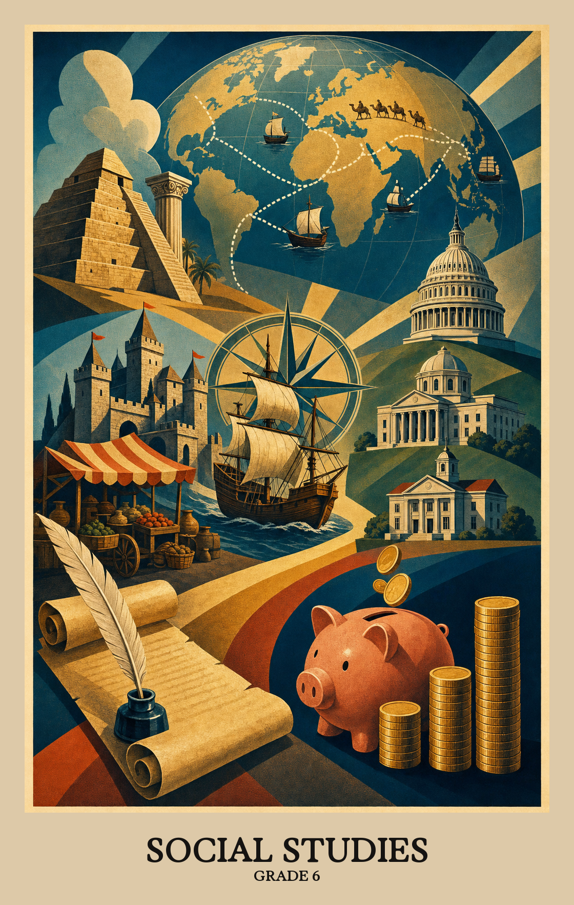 Illustration of what students learn in Grade 6 Social Studies