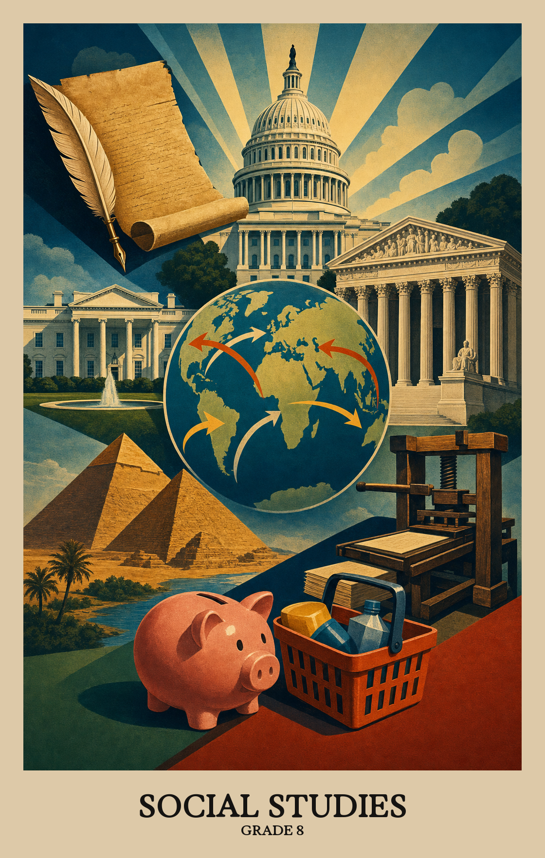Illustration of what students learn in Grade 8 Social Studies
