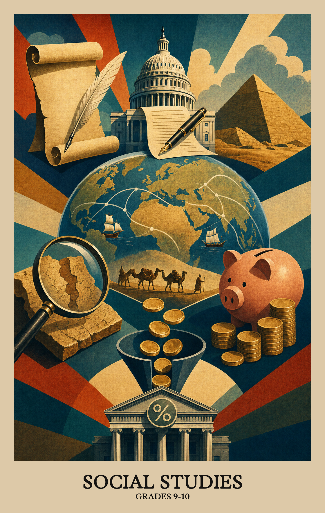 Illustration of what students learn in Grades 9-10 Social Studies