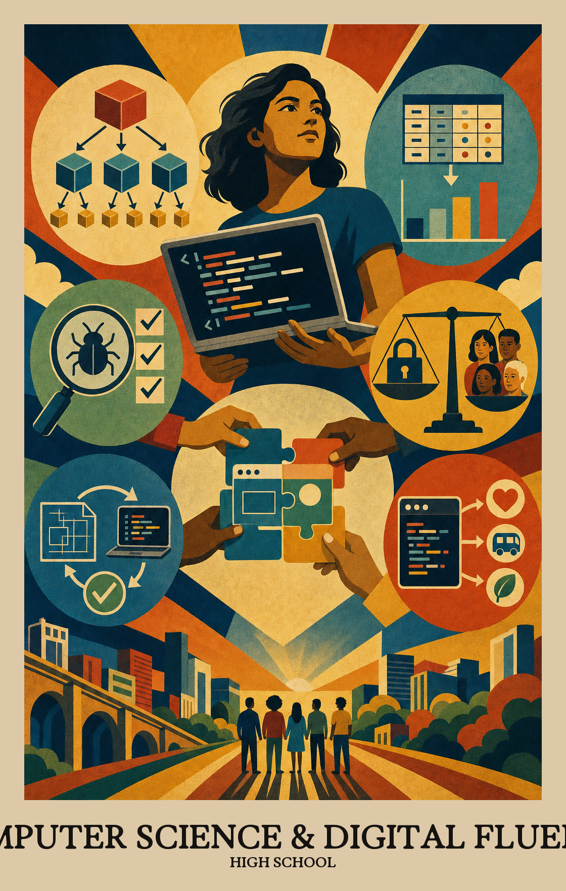 Illustration of what students learn in High School Computer Science & Digital Fluency