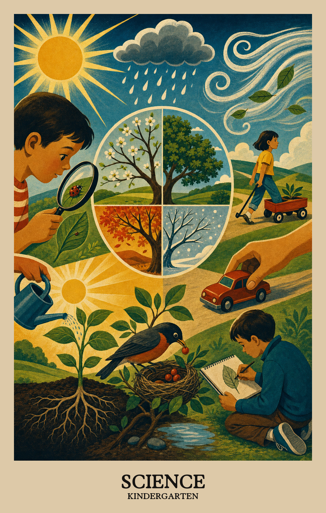 Illustration of what students learn in Kindergarten Science