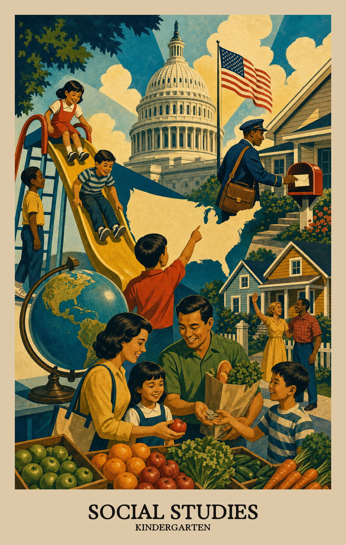 Illustration of what students learn in Kindergarten Social Studies