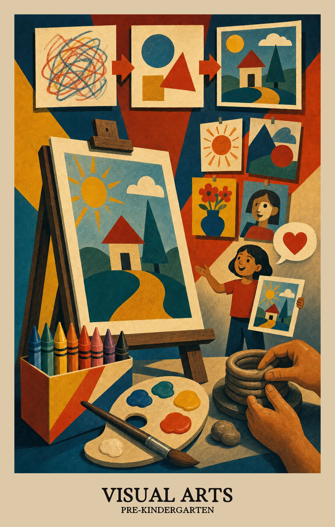 Illustration of what students learn in Pre-Kindergarten Arts: Visual Arts