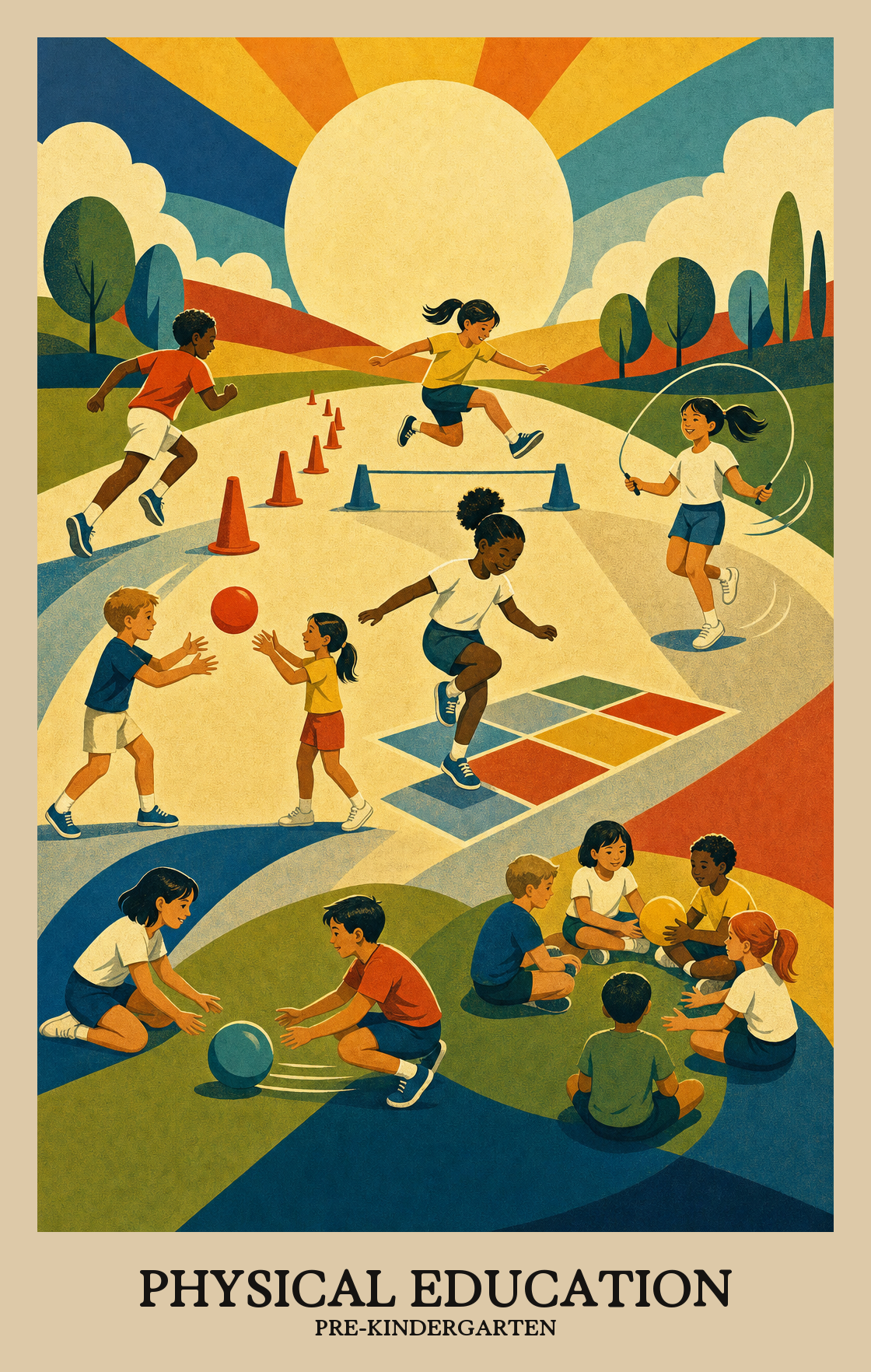 Illustration of what students learn in Pre-Kindergarten Physical Education