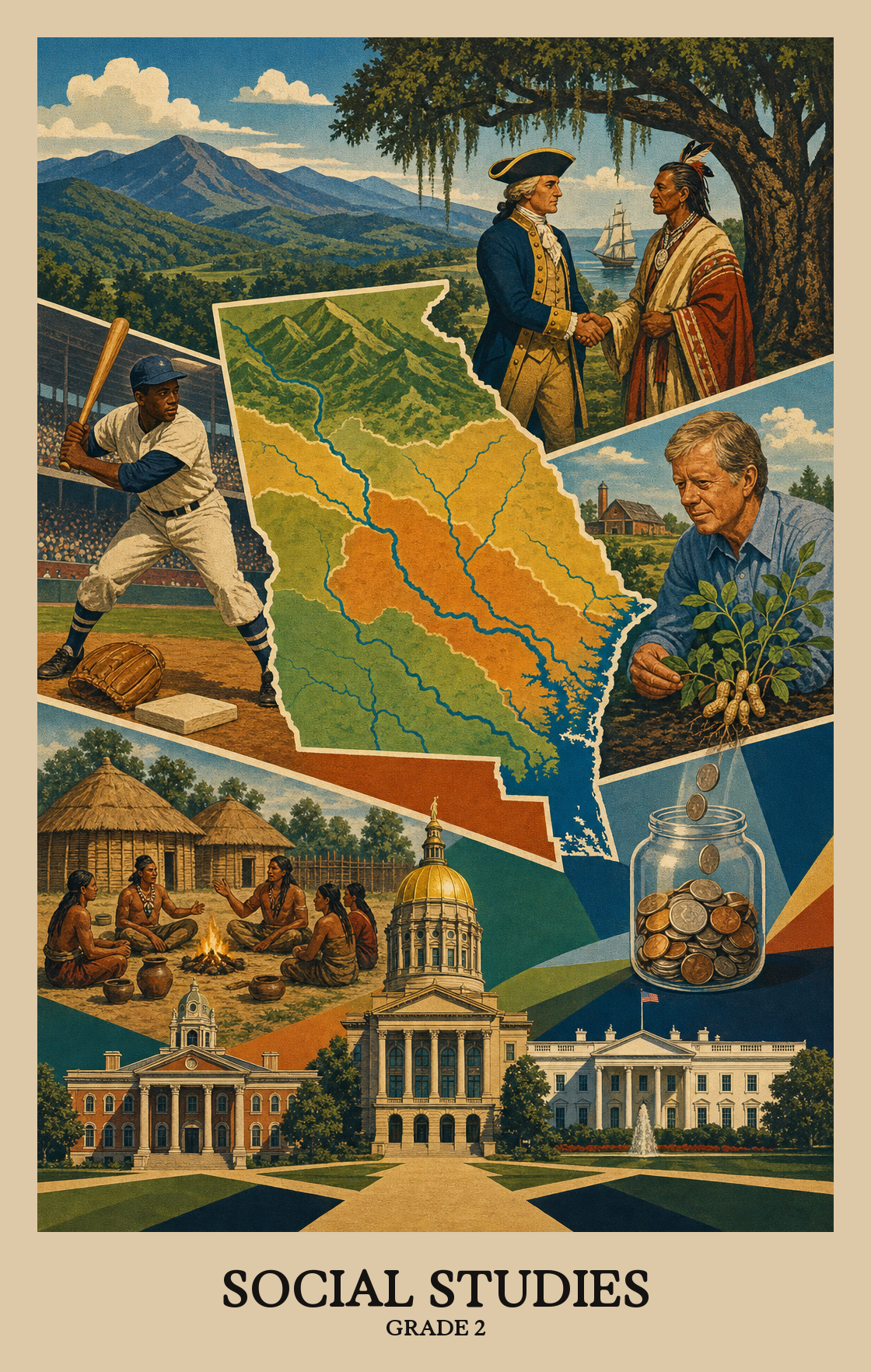 Illustration of what students learn in Grade 2 Social Studies