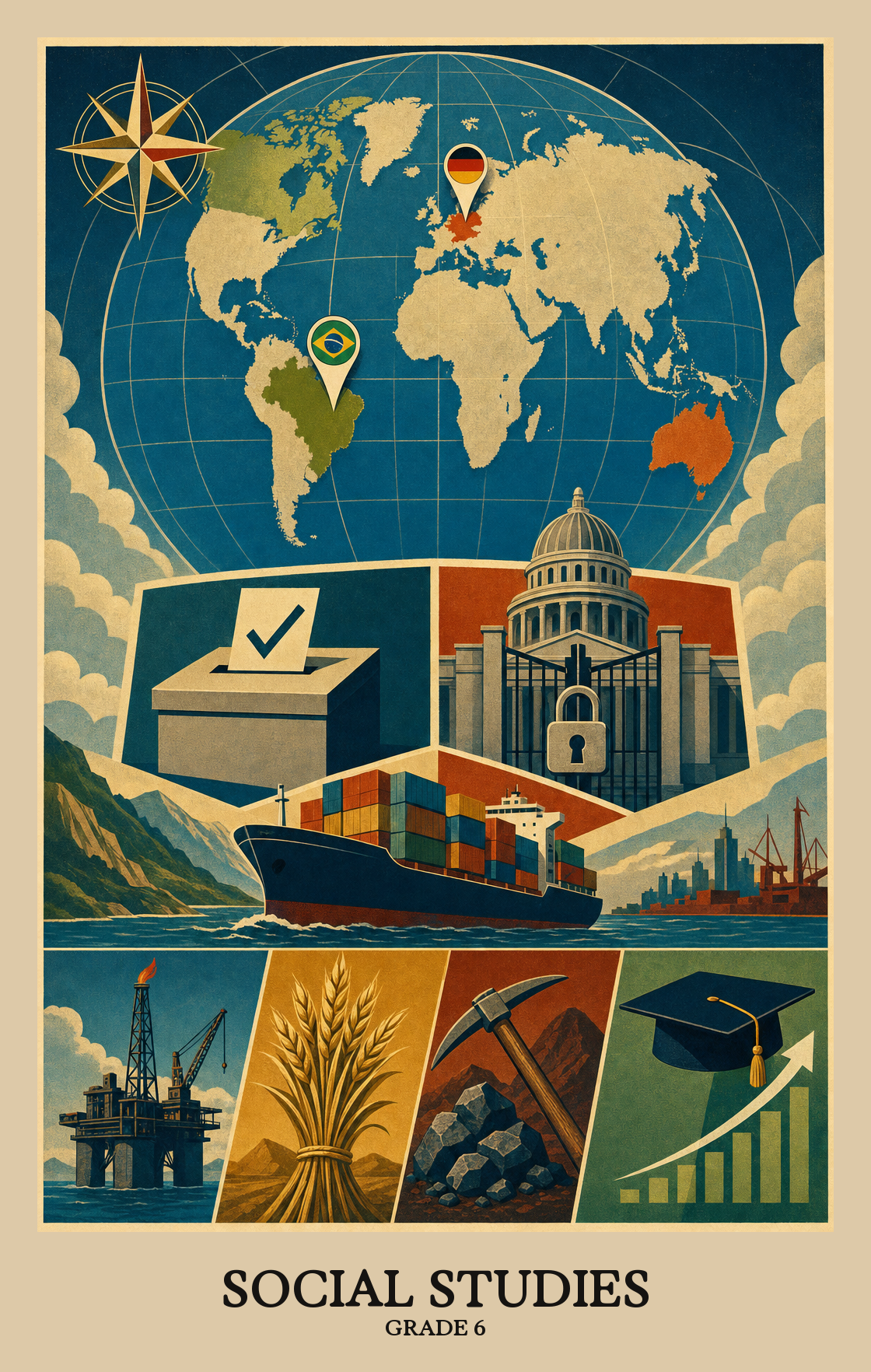 Illustration of what students learn in Grade 6 Social Studies