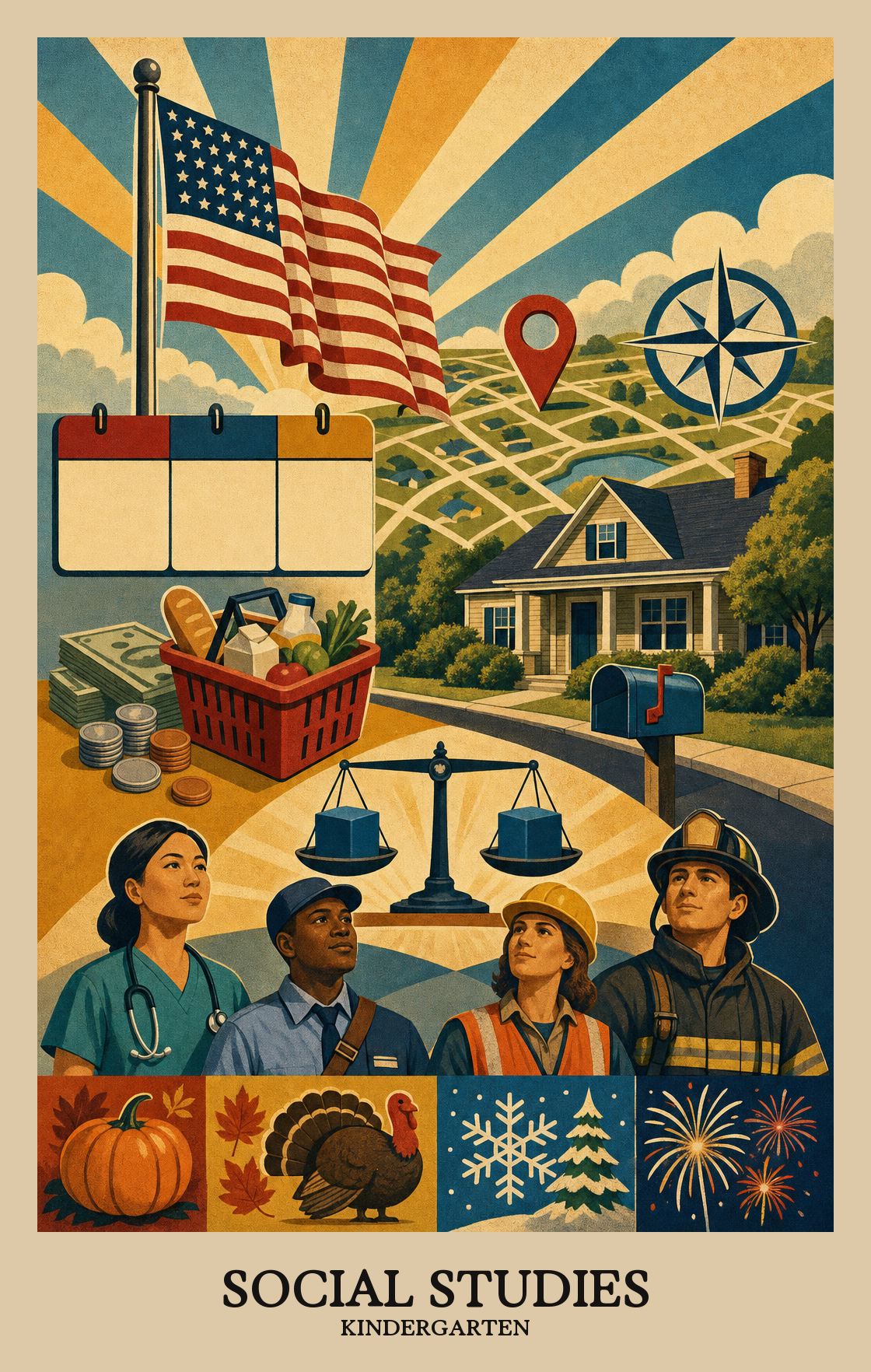 Illustration of what students learn in Kindergarten Social Studies