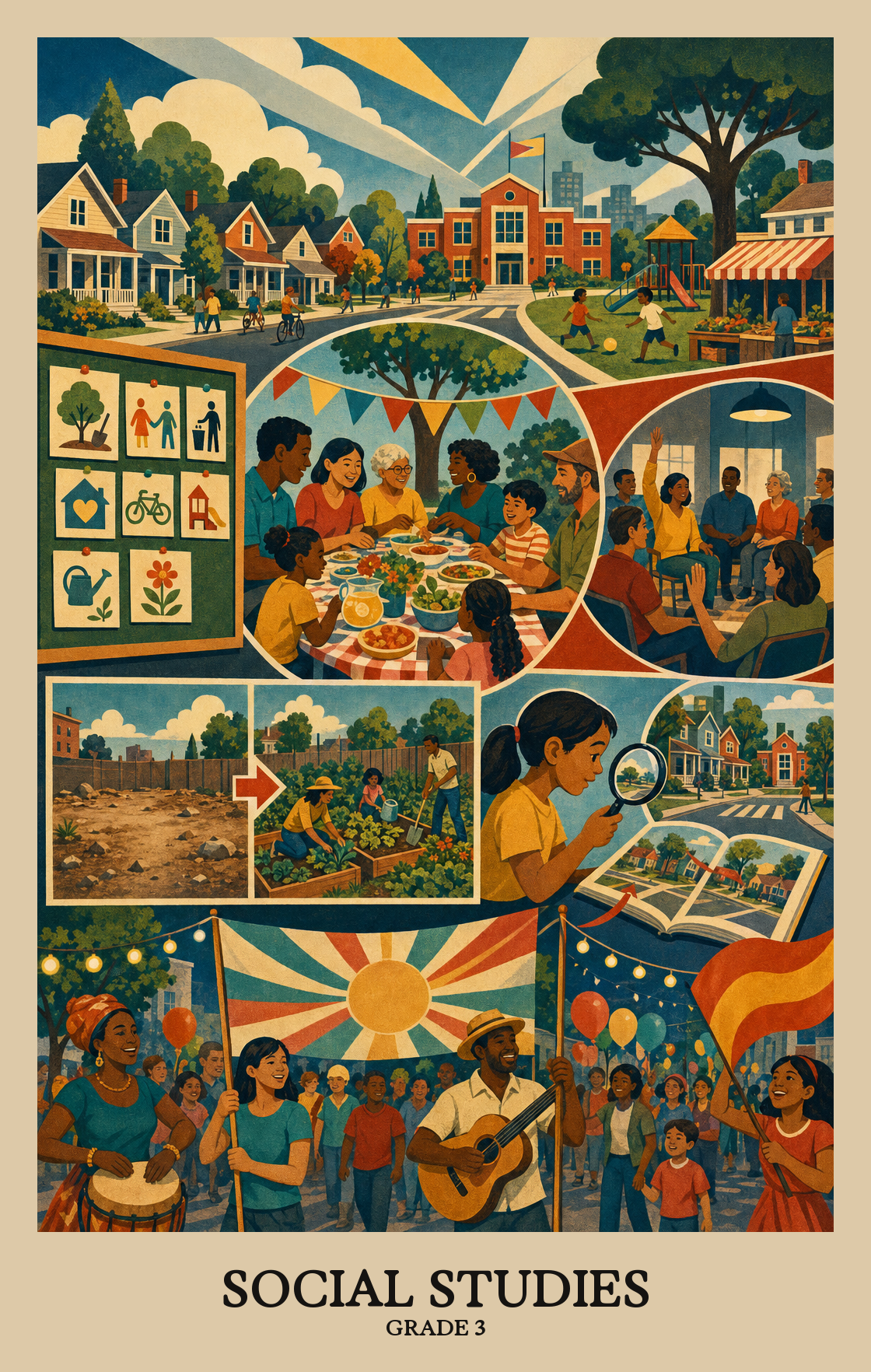 Illustration of what students learn in Grade 3 Social Studies